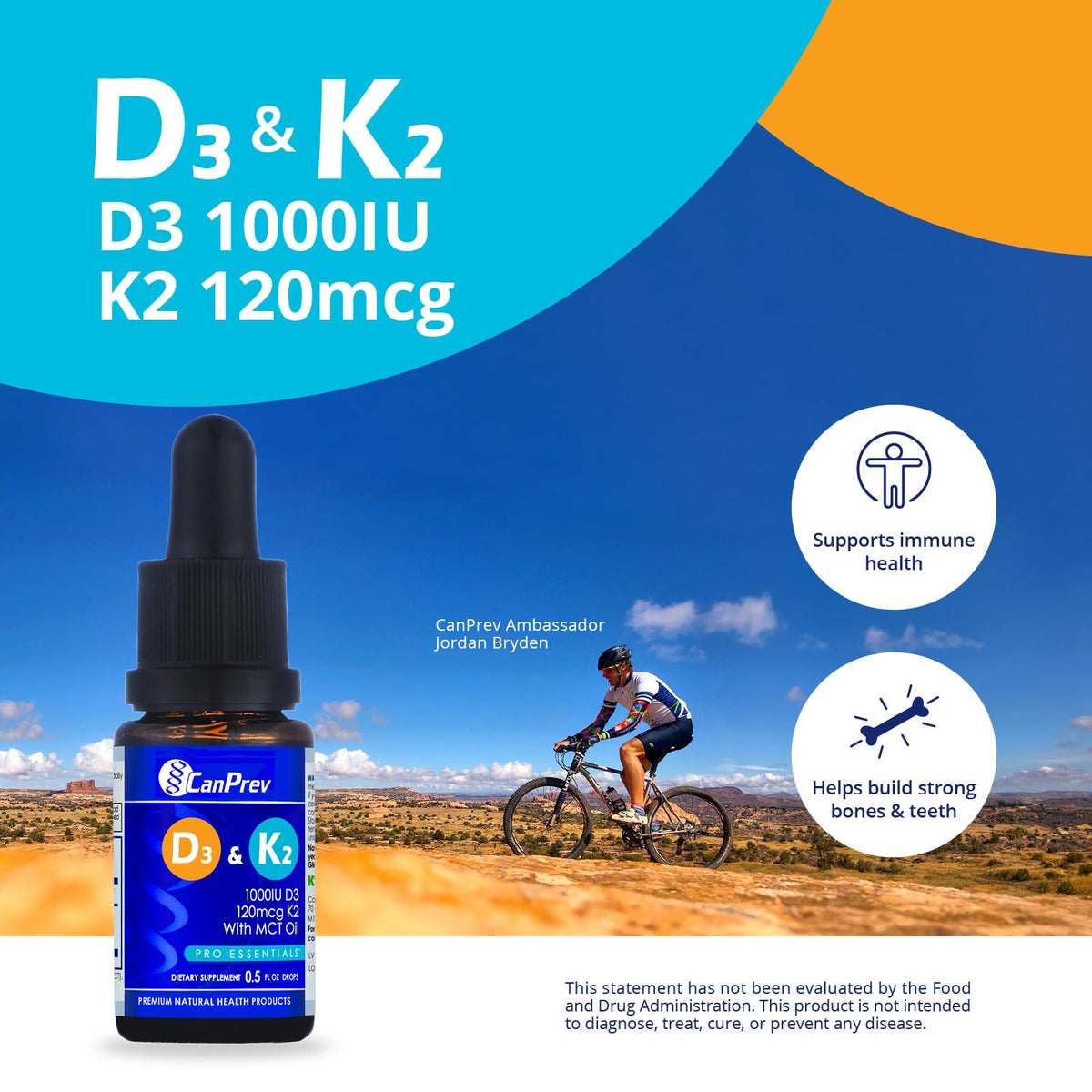CanPrev Vitamin D3 K2 Drops, MCT Base, Unflavoured, 15 ml, 112 Servings