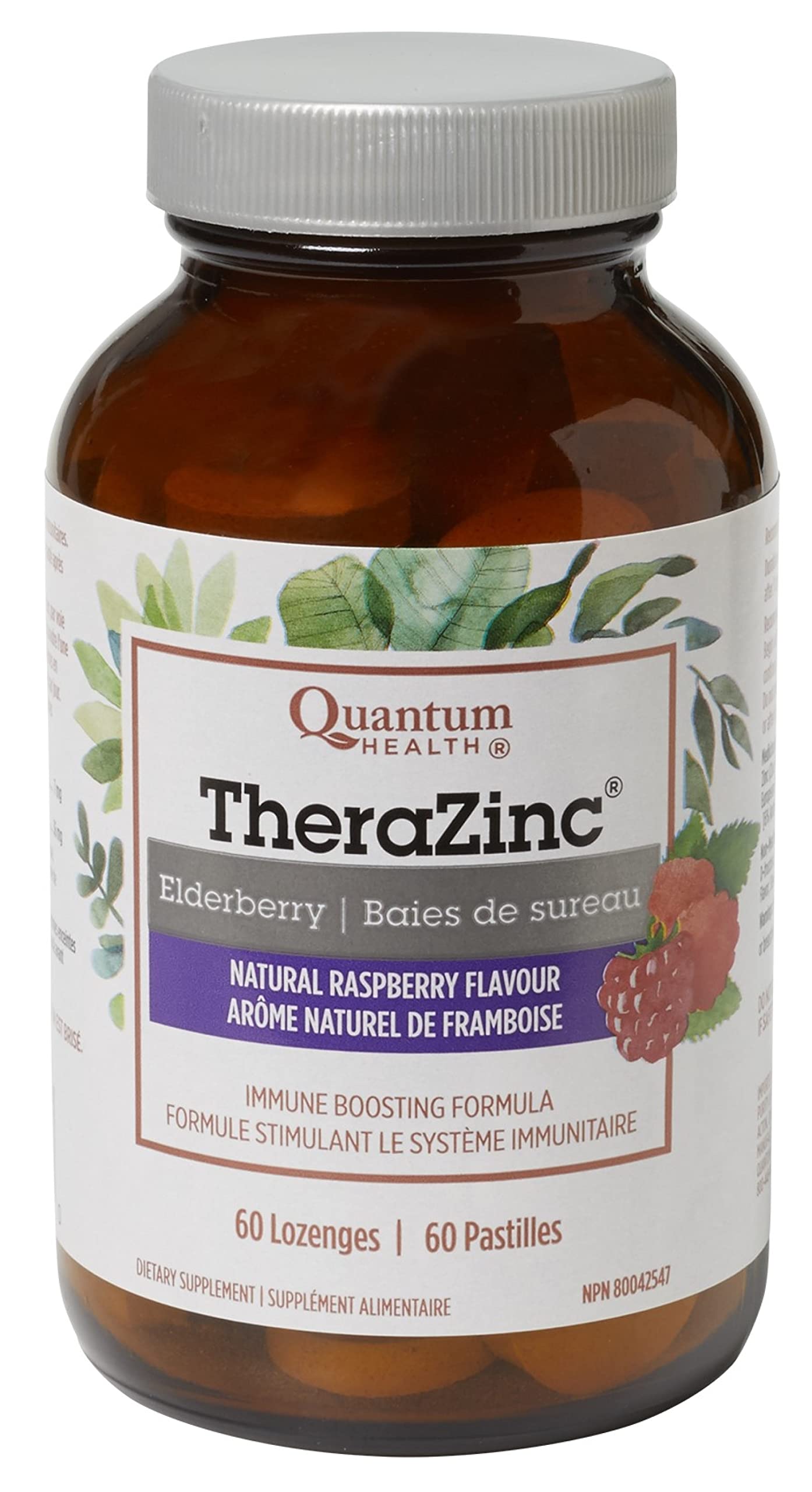 Quantum Health TheraZinc Elderberry 60 Lozenges - Natural Raspberry Flavour - Helps to Maintain Immune Function - Zinc Gluconate and Sambucus Nigra
