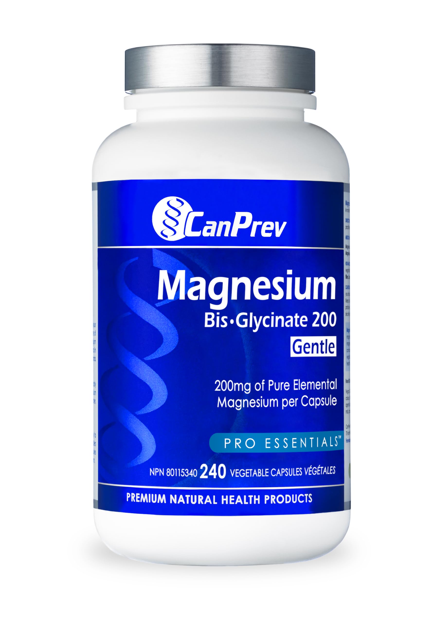 CanPrev - Bisglycinate de magnésium pur 200mg (Doux) | Supplément complexe de chélate élémentaire | Idéal pour les os, les articulations, la digestion, la constipation et un meilleur sommeil | Végétalien