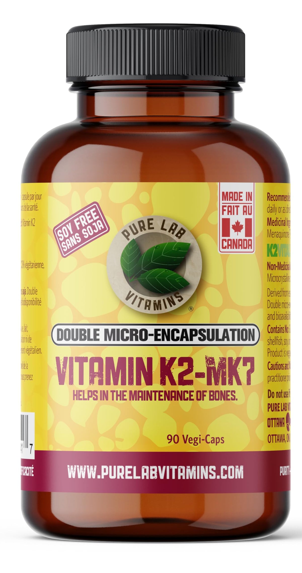 Pure Lab Vitamins | Vitamin K2 MK7 | 90 Vegi Capsules | K2 Vitamin Supplement | Bone Health, Heart Health, Teeth Health and Immune System Support | MK7 K2 Vitamin Supplement | Bone Support Supplements