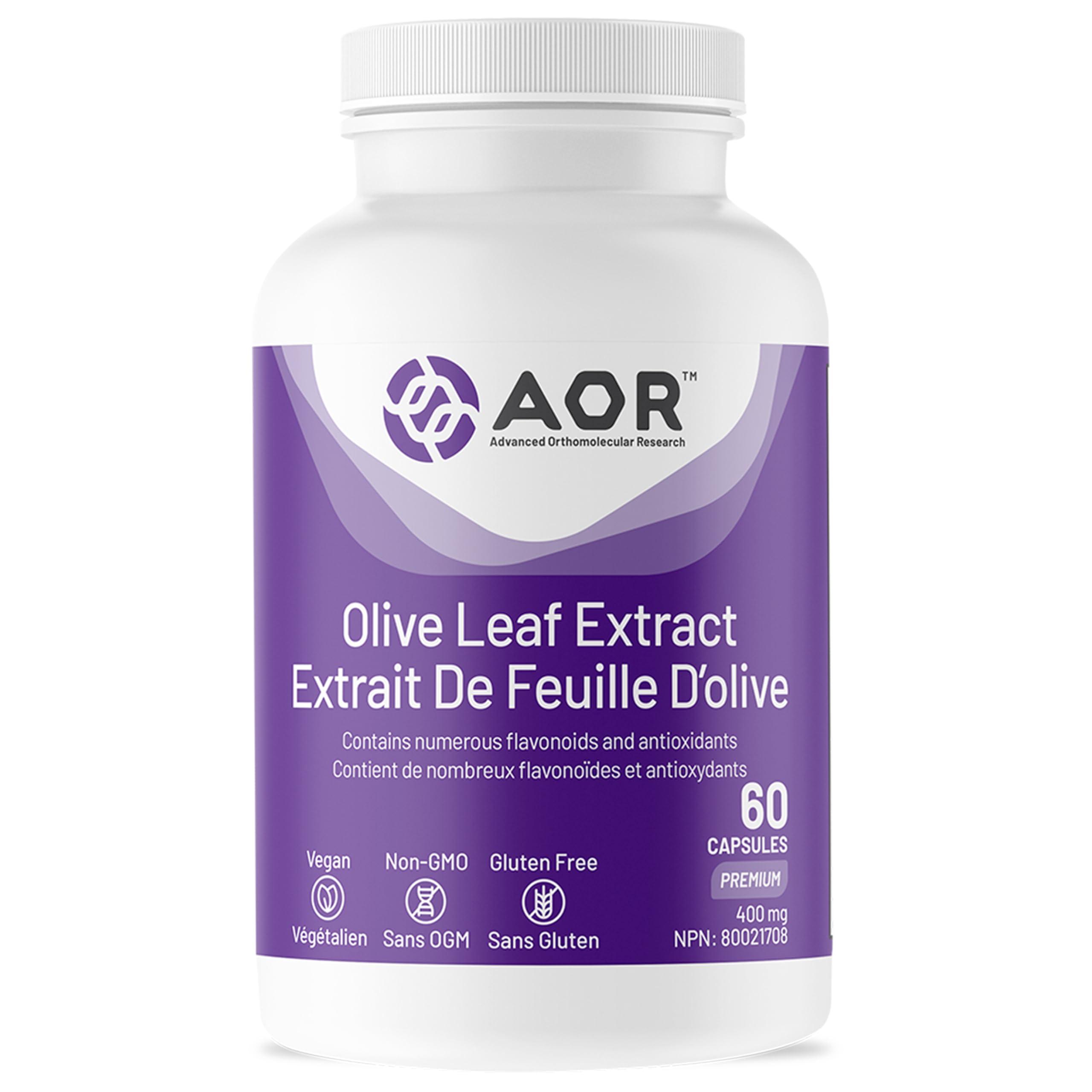 AOR Oleuropein Olive Leaf Extract 400mg, 60 Capsules 30-Day Supply - Supports Cellular Well-Being, Heart Vitality and Immune Function - Rich in Antioxidant Benefits - Vegan, Non-GMO and Gluten-Free