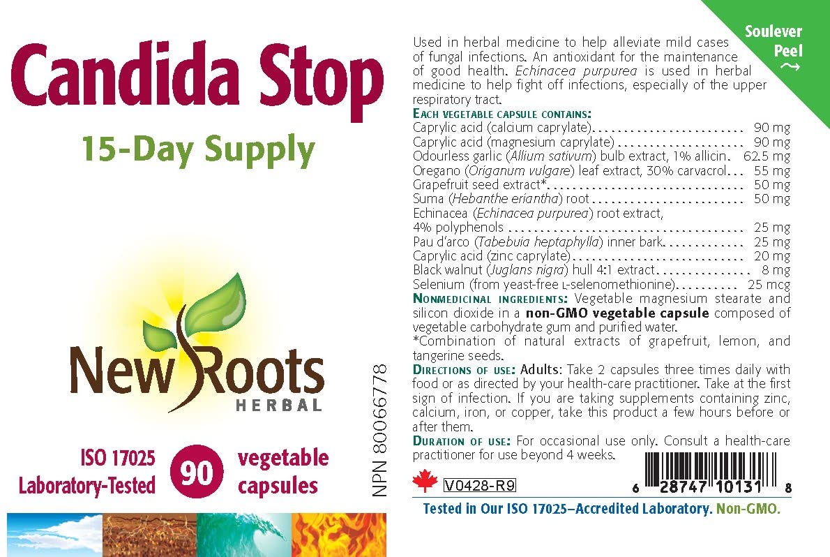 New Roots Herbal Candida Stop 90 Capsules, Black Walnut, Caprylic Acid