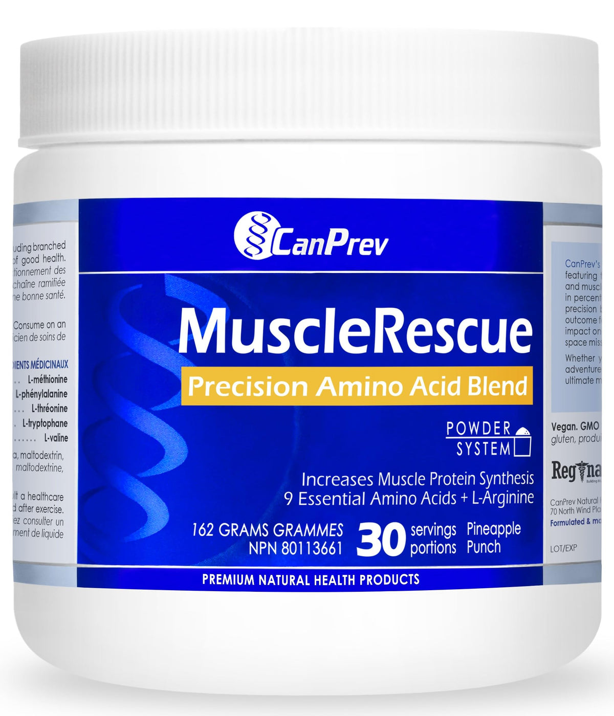 CanPrev Muscle Rescue Vegan Amino Acid Protein Powder 9 EAAs Pineapple 162g