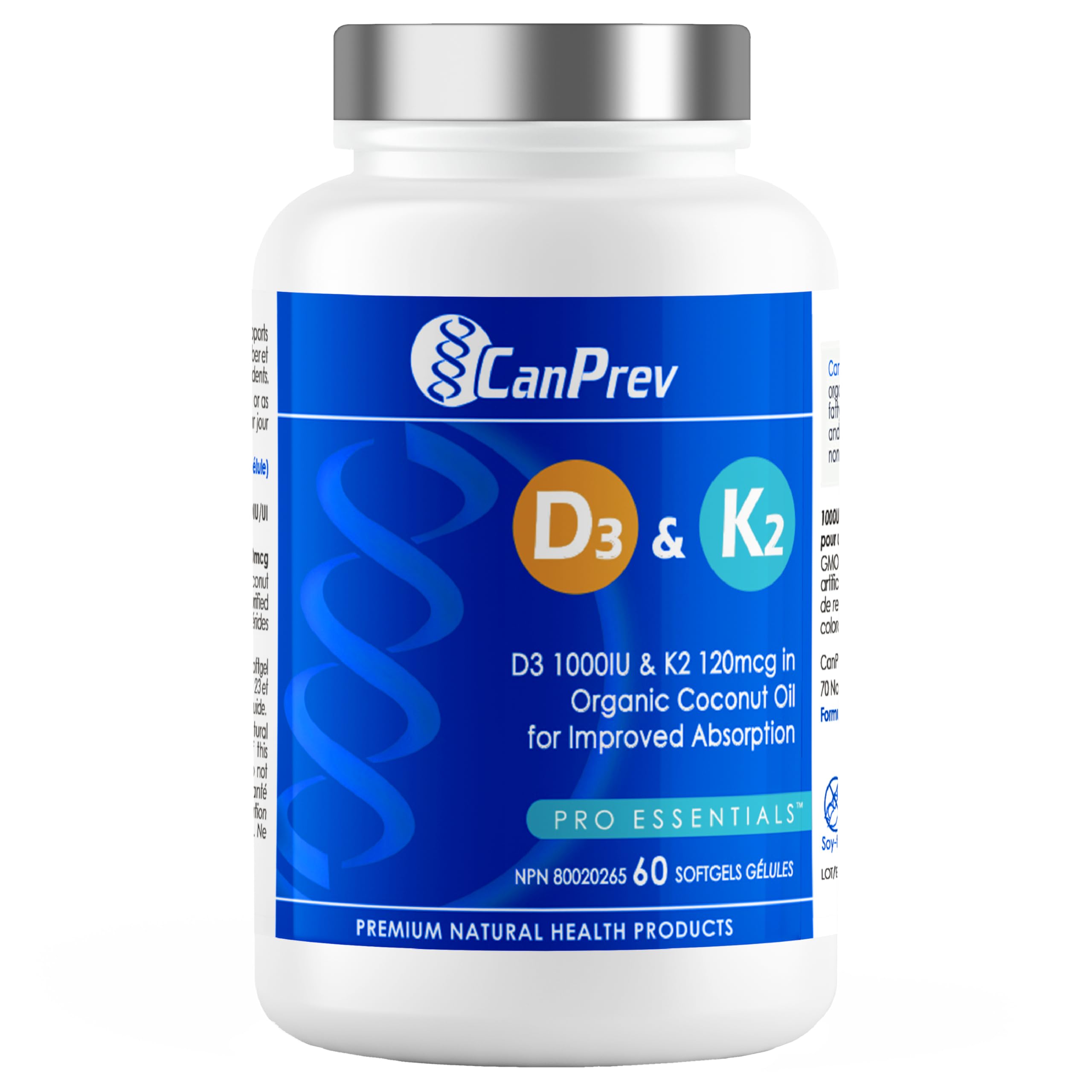 CanPrev D3 & K2 - Huile de coco biologique l Aide à la formation et au maintien de la santé osseuse l Avec vitamine D3 et K2