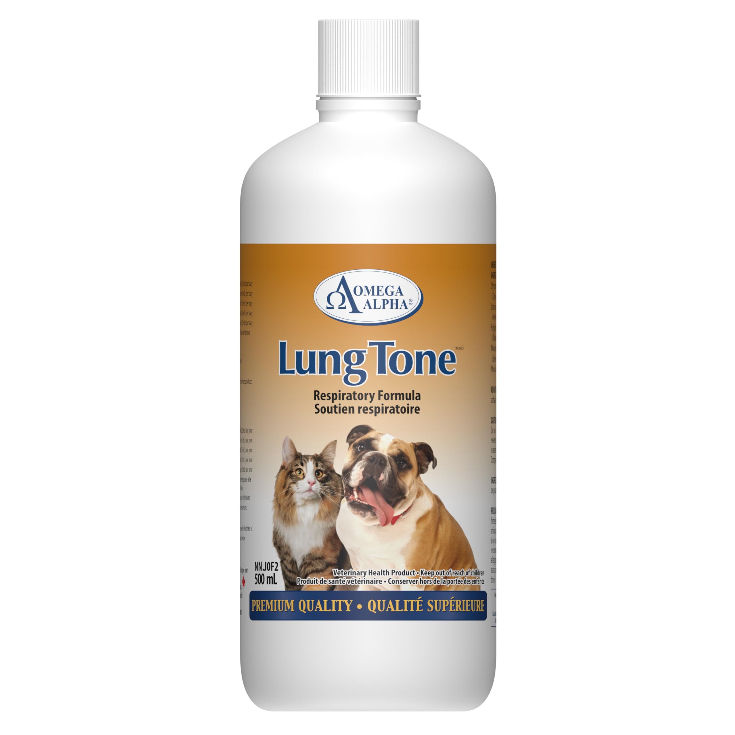 Omega Alpha LungTone Liquide 500 ml pour animaux de compagnie, soutien pulmonaire et soins respiratoires pour chiens et chats, nettoyage doux des poumons, soutien du mucus et respiration saine et facile