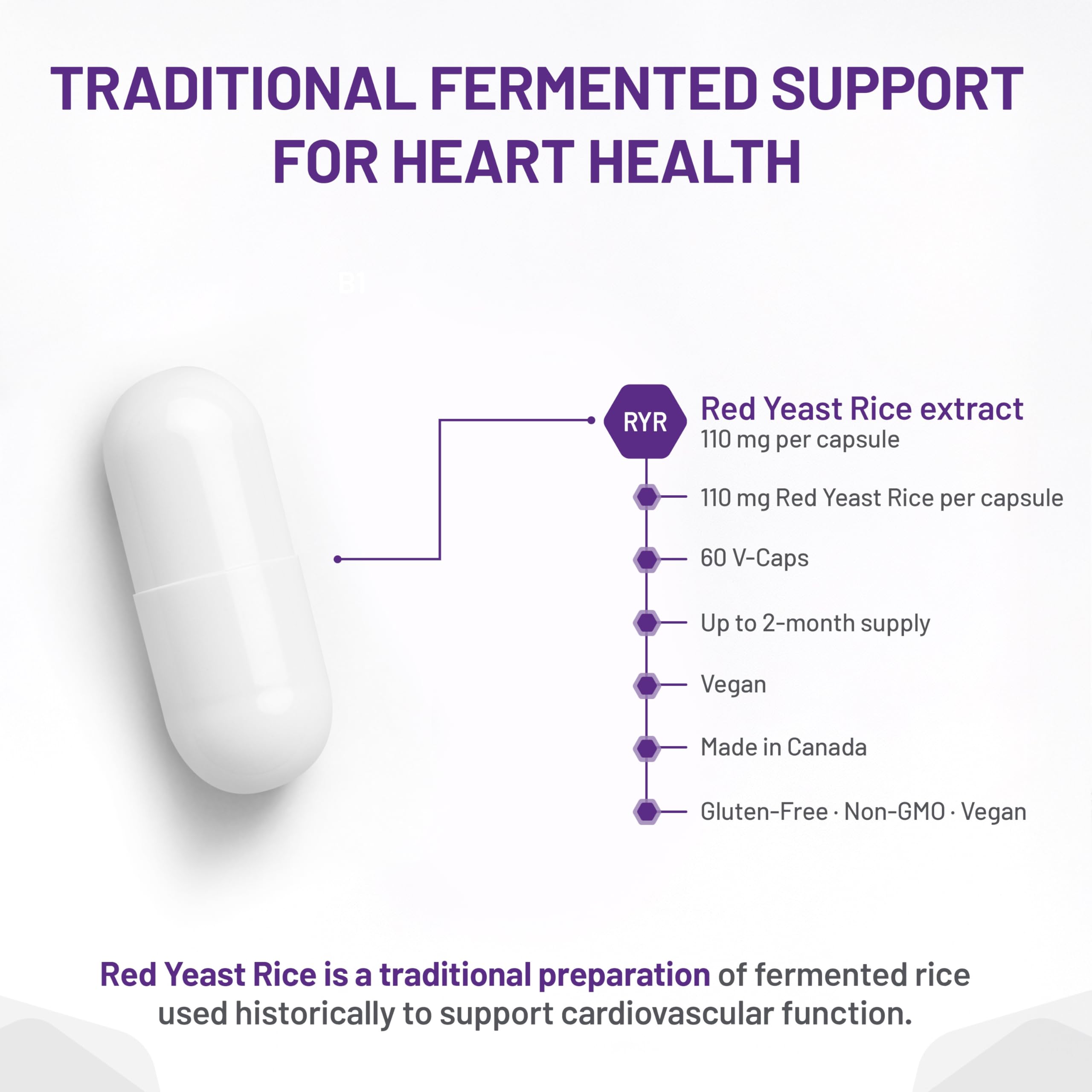 AOR Riz Rouge Fermenté 110mg, 60 gélules pour 60 jours - Extrait de levure fermentée avec antioxydants végétaux - Favorise l'équilibre du taux de cholestérol - Végan, Sans OGM et Sans Gluten