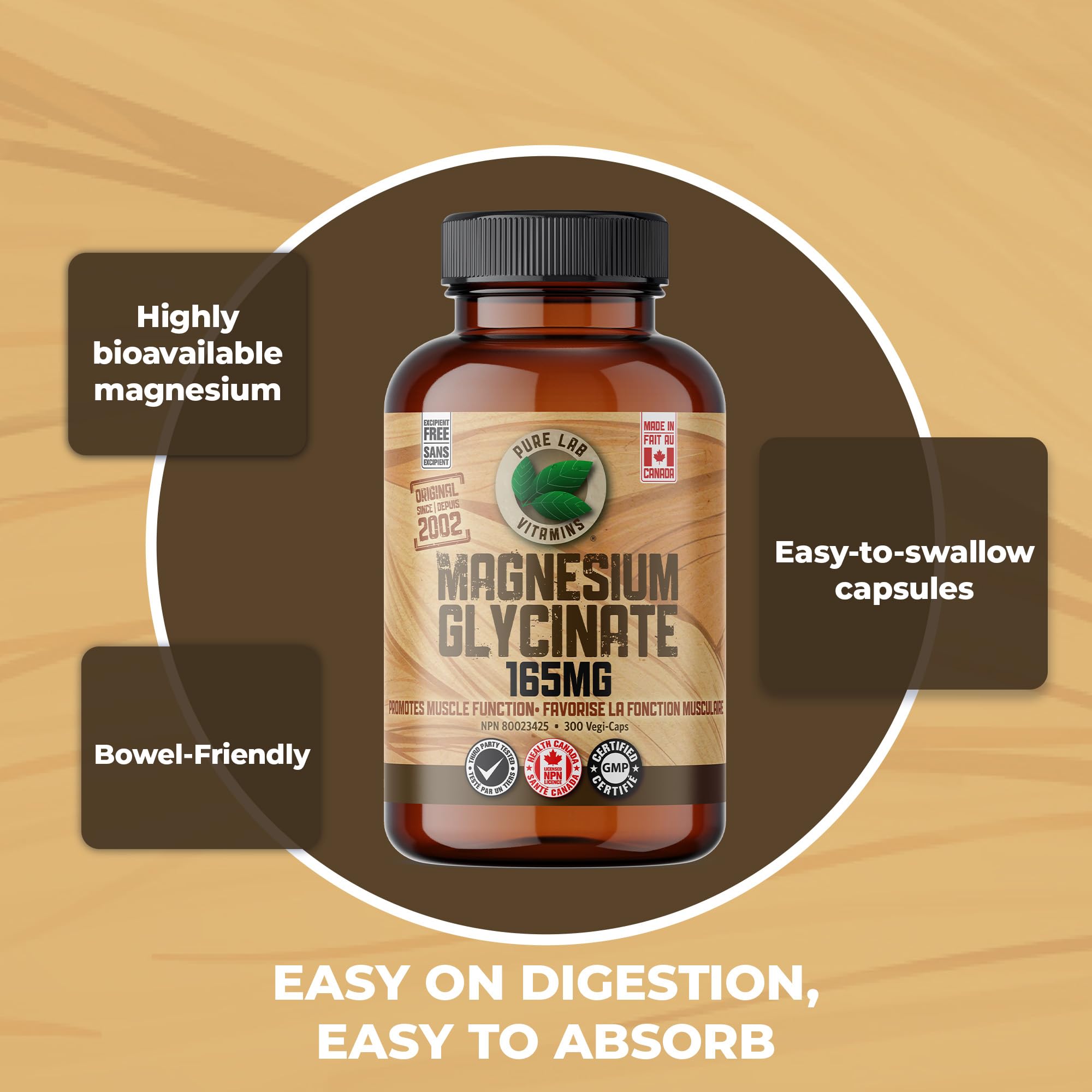 Pure Lab Vitamins | Magnesium Glycinate 165mg | Vegan, Gluten free, Sugar free, Soy free