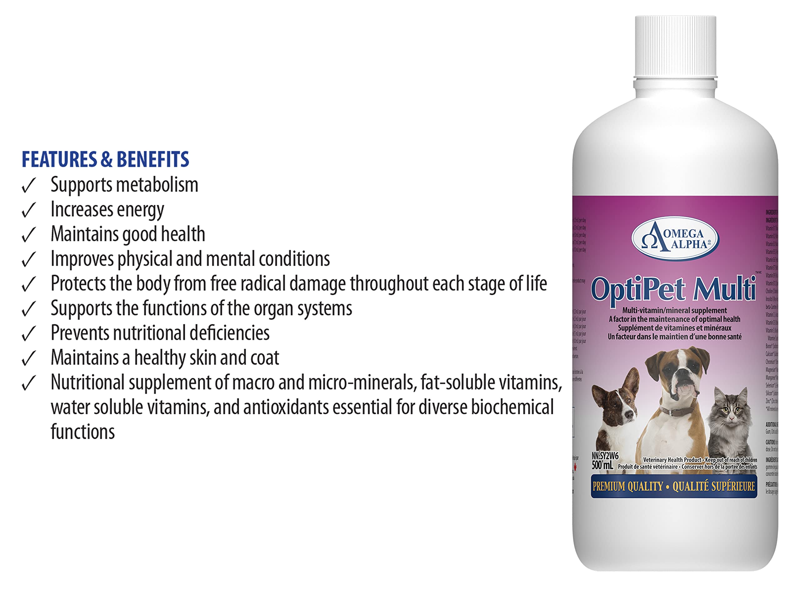 OptiPet Multivitamine Liquide, Compléments pour Chiens, Essentiels pour Chats, Vitamines et Compléments pour Chats et Chiens, Complément Multiminéral pour Animaux de Compagnie, Maintient la Santé Optimale des Animaux, 500 ml, Saveur Pomme