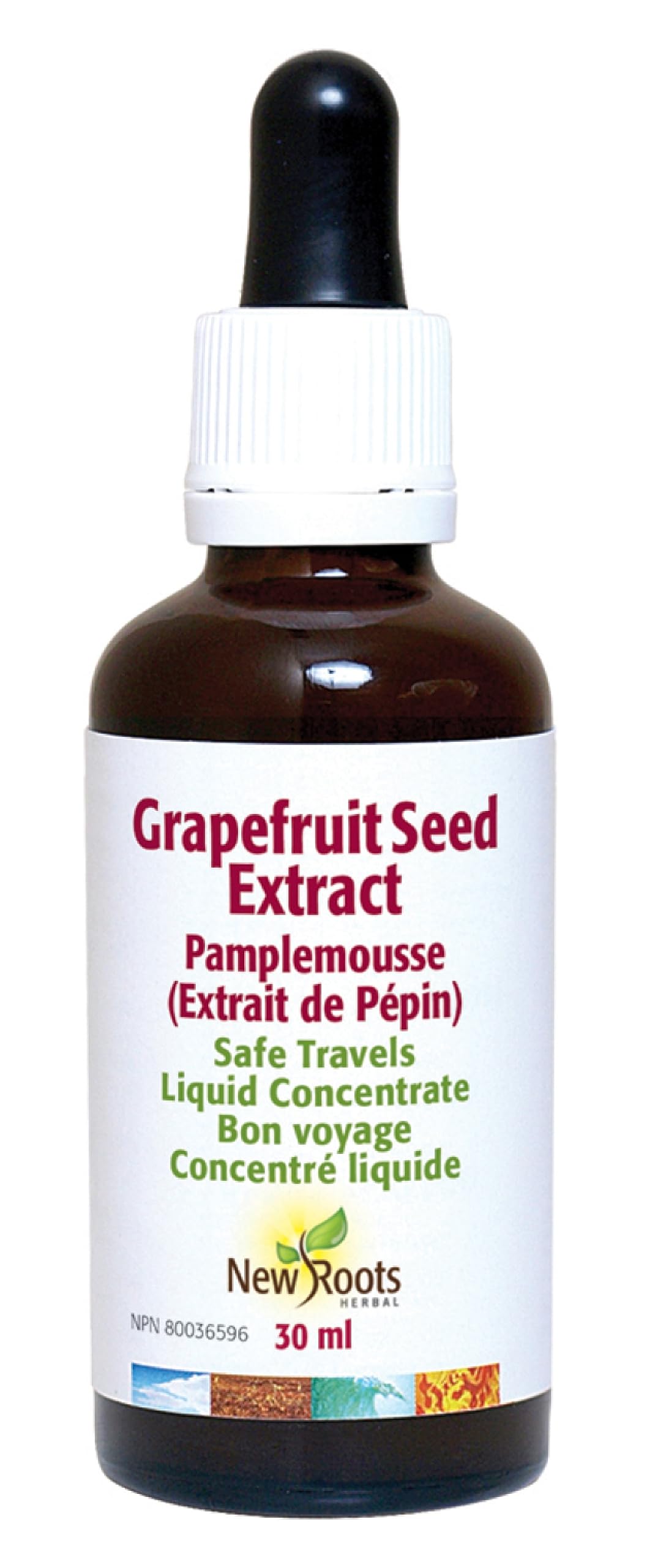 New Roots Herbal - Huile d'extrait de pépins de pamplemousse 30 mL 87 portions - Concentré liquide Safe Travels 560 mcg de vitamine C par goutte