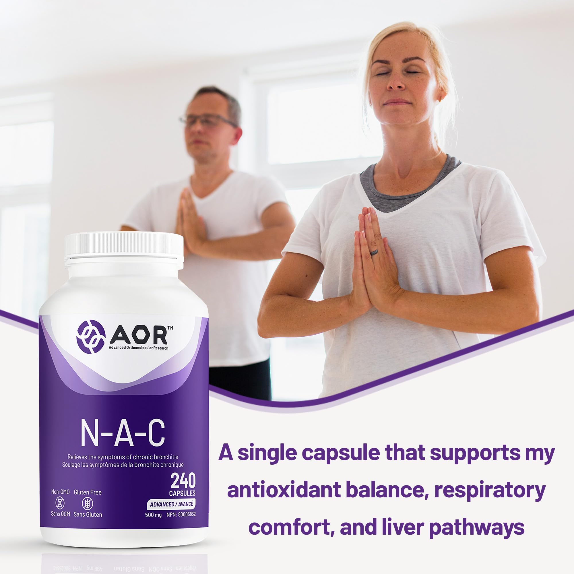 AOR N-A-C N-Acetyl Cysteine 500mg 240 Caps, 8-Month Supply, Support Balanced Immune System, Promotes Glutathione Level, Healthy Respiratory Function, Skin Health & Liver Wellness, Gluten-Free, Non-GMO