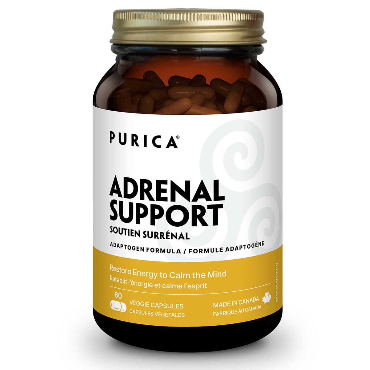 PURICA Vitality Adrenal Support, Calm, Chaga Cordyceps, 60 Capsules