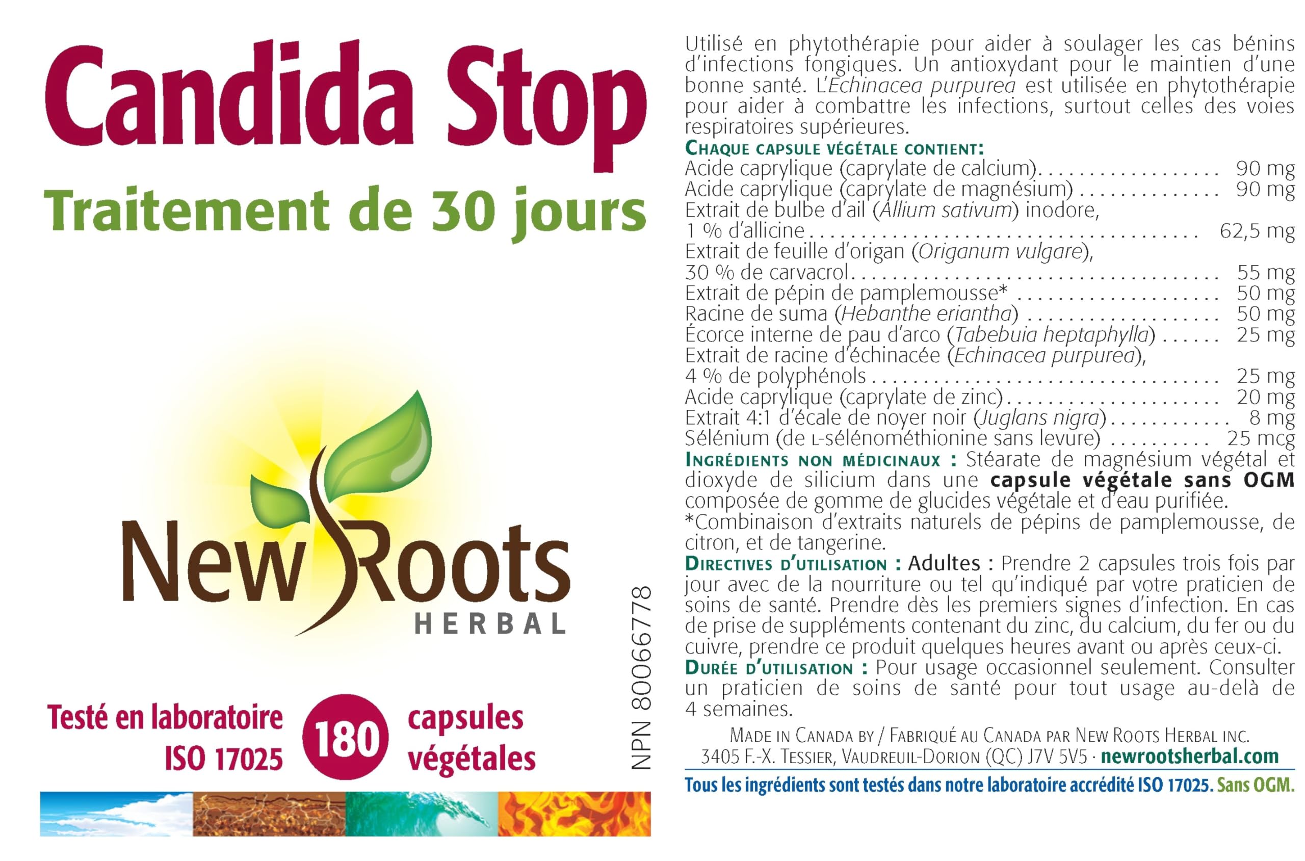 New Roots Herbal - Candida Stop, 90 gélules végétales - Supplément de nettoyage de la candidose - Favorise la santé digestive, améliore les affections cutanées, soutient la santé cérébrale et réduit les envies de sucre