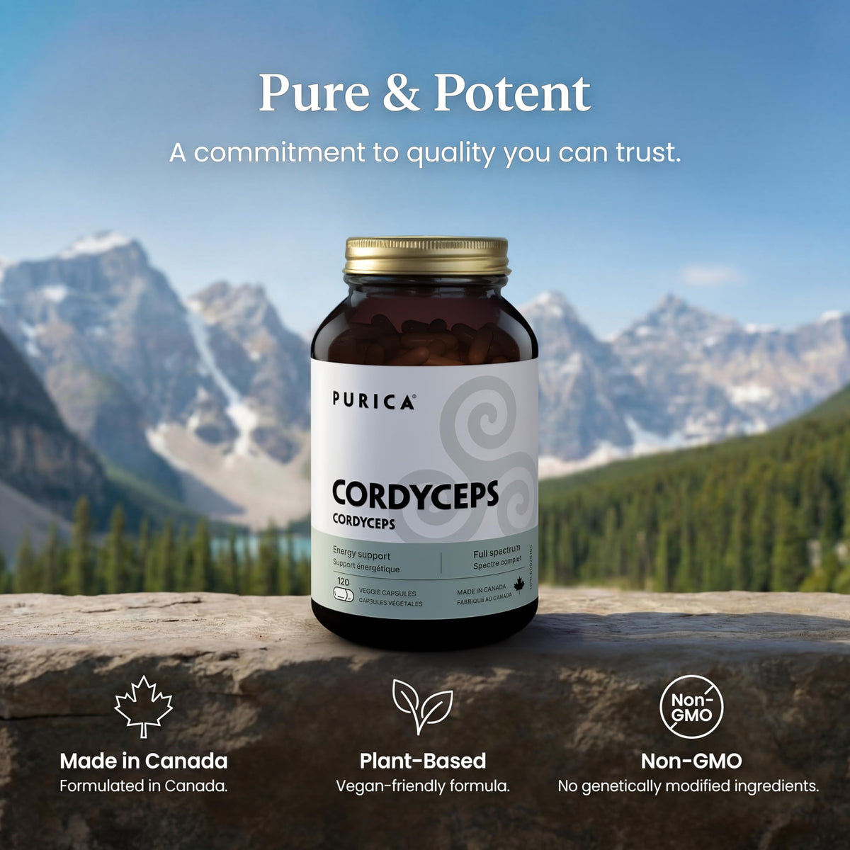 PURICA Cordyceps Mushroom Supplements, 400mg, 120 Capsules, 30 Day Supply