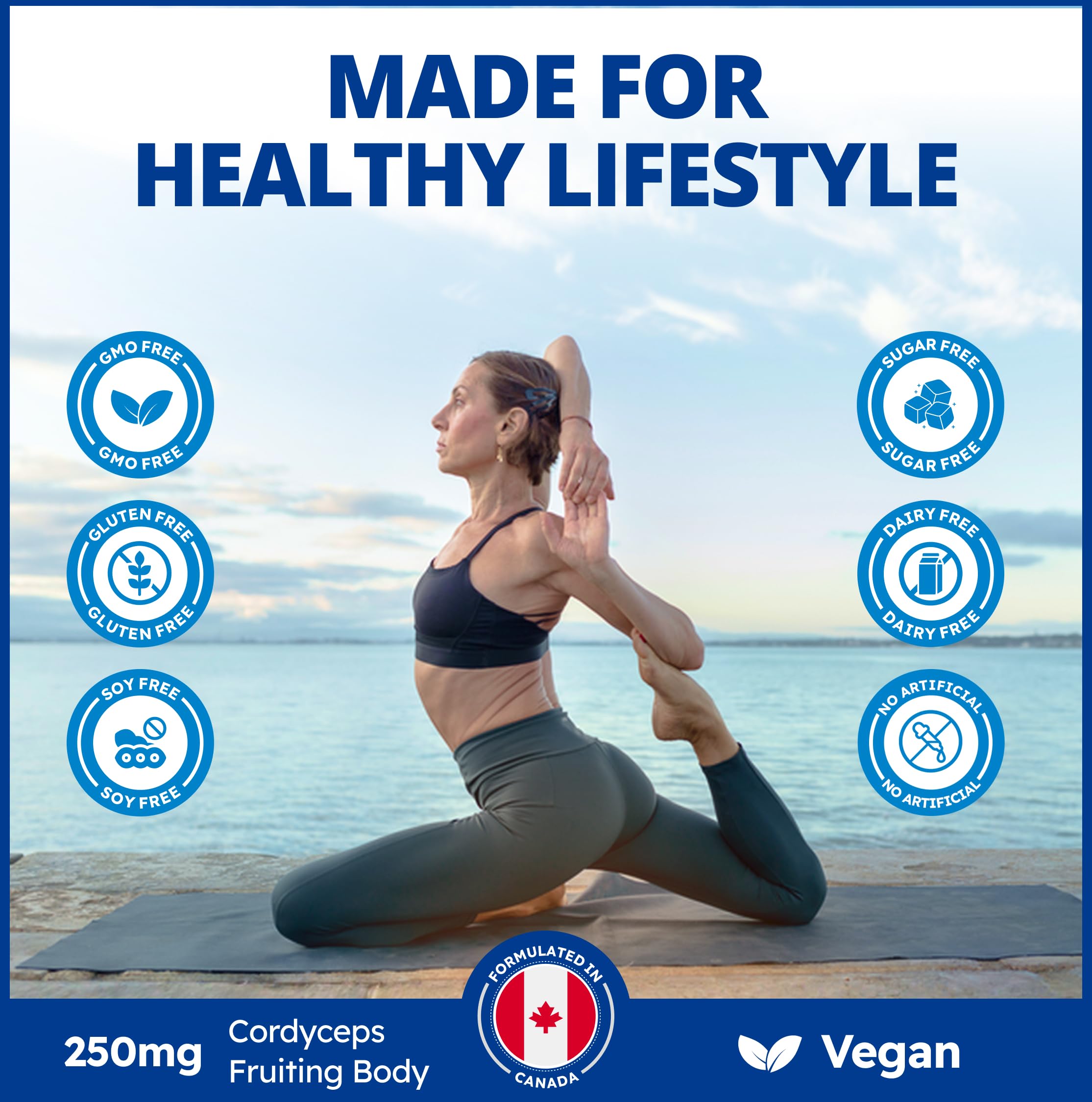CanPrev Cordyceps Supplément de champignons à spectre complet 60 capsules végétaliennes, approvisionnement de 2 mois, corps fructifère et stroma cultivé biologiques, soutient la vitalité quotidienne, l'énergie, l'endurance, végétalien, sans gluten