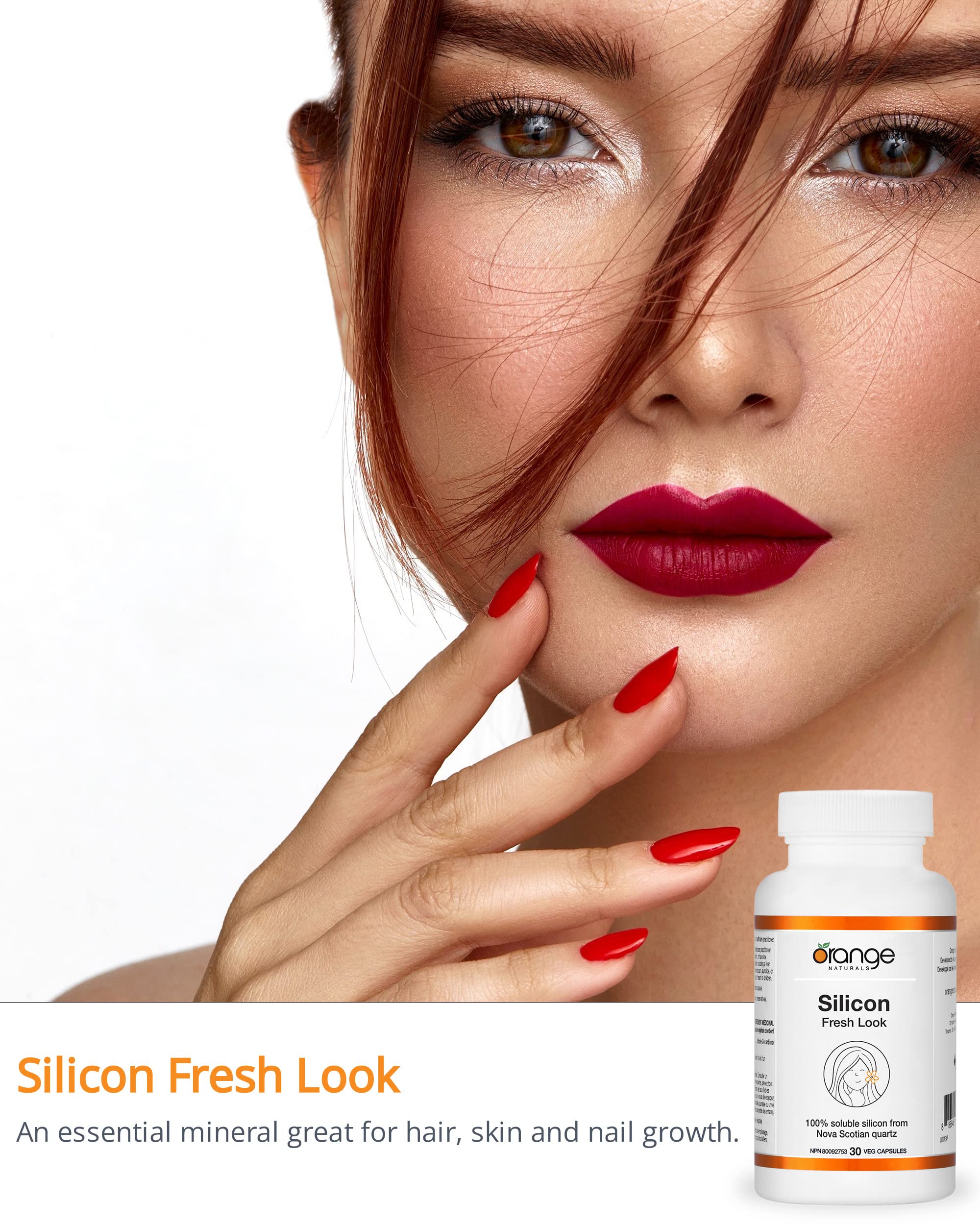 Orange Naturals - Silicon + Biotin Fresh Look 30 Capsules 30-Day Supply - Enhanced Formula for Vibrant Appearance, Hair & Nail Strength, Essential Silica & Biotin Complex, Vegan, Non-GMO & Gluten-Free