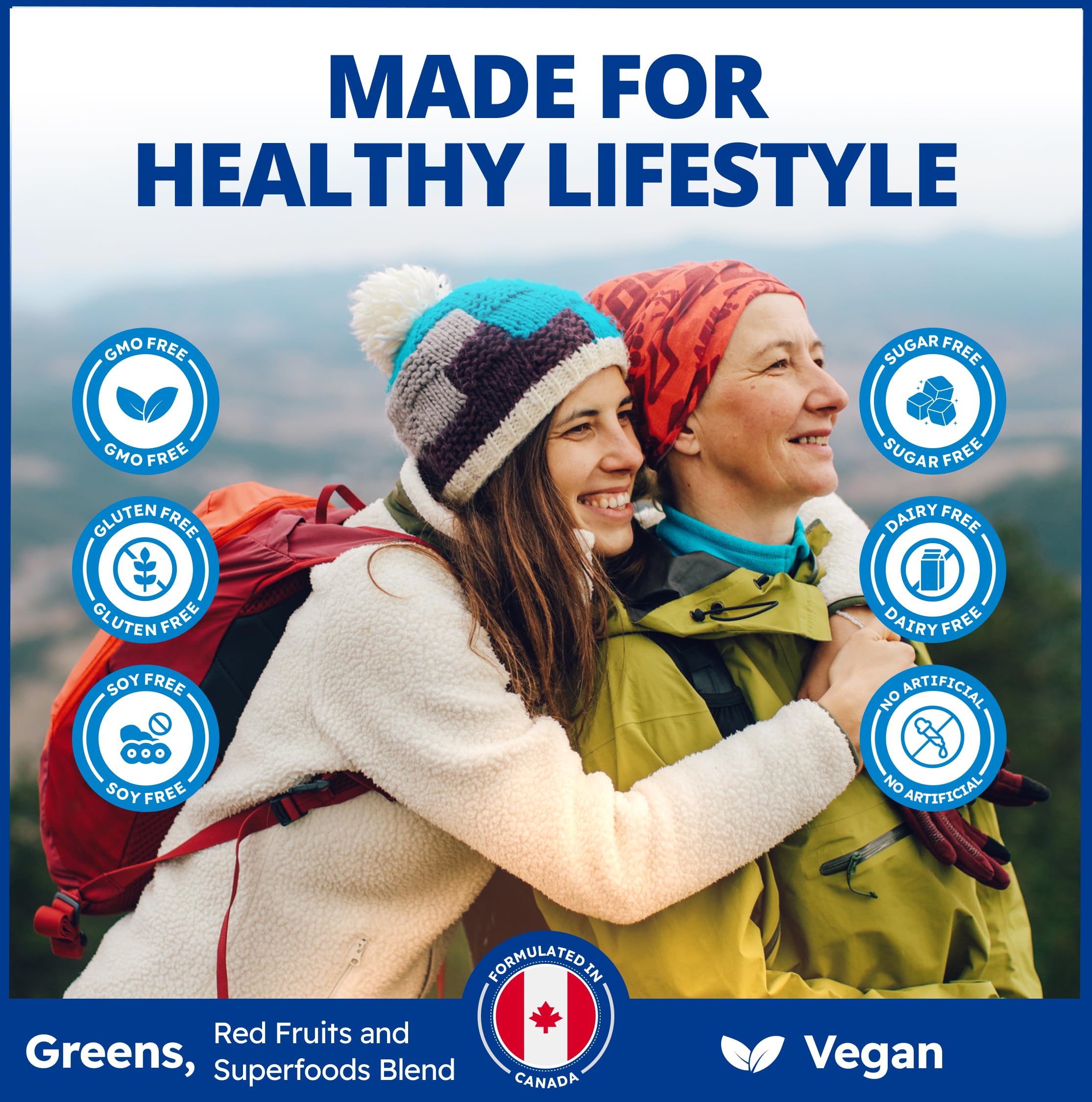 CanPrev Green Up! with GRAMS 300g Powder, 44-Servings, Organic Spirulina & Adaptogens, Nutrient-Rich Greens, Reds & Mushrooms Blend, Energizing Superfood for Smoothies - Vegan, GMO-free, & Gluten-free