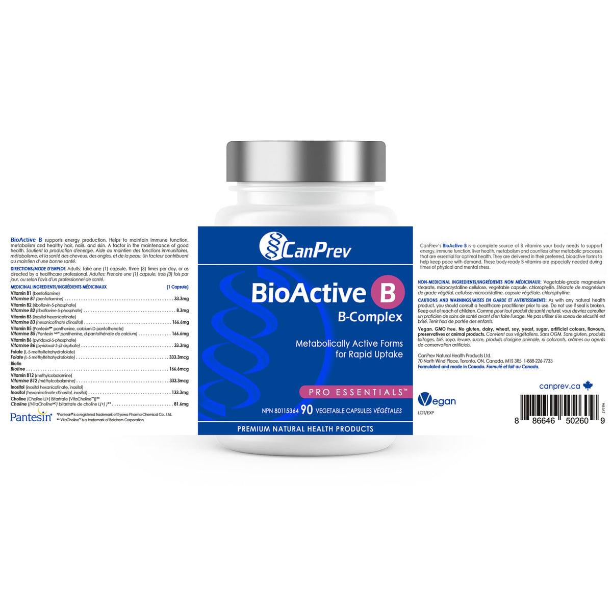 CanPrev BioActive B Complex, Vitamin B Complex, 90 Capsules, 30-Day Supply