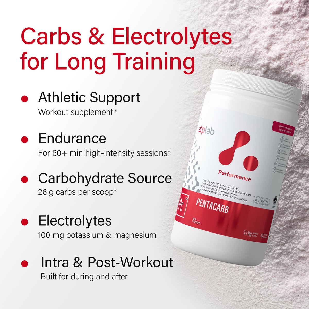 atplab Carb Electrolyte Powder, Pentacarb, Cherry Raspberry, 40 Servings