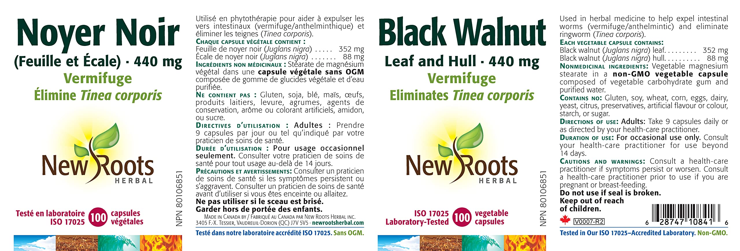 New Roots Herbal - Black Walnut Leaf & Hull 440mg, 100 Capsules - Digestive Support Supplement for Inner Balance and Regularity - Gluten-Free and Gentle Herbal Formula - Easy-to-Swallow