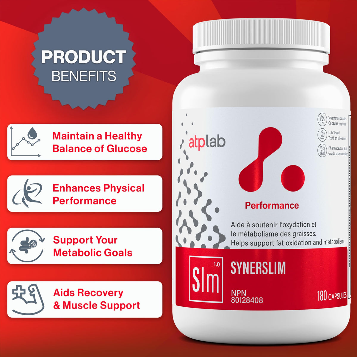 atplab Synerslim Capsules for Adults, GMO-Free, 180 Capsules, 30-Day Supply