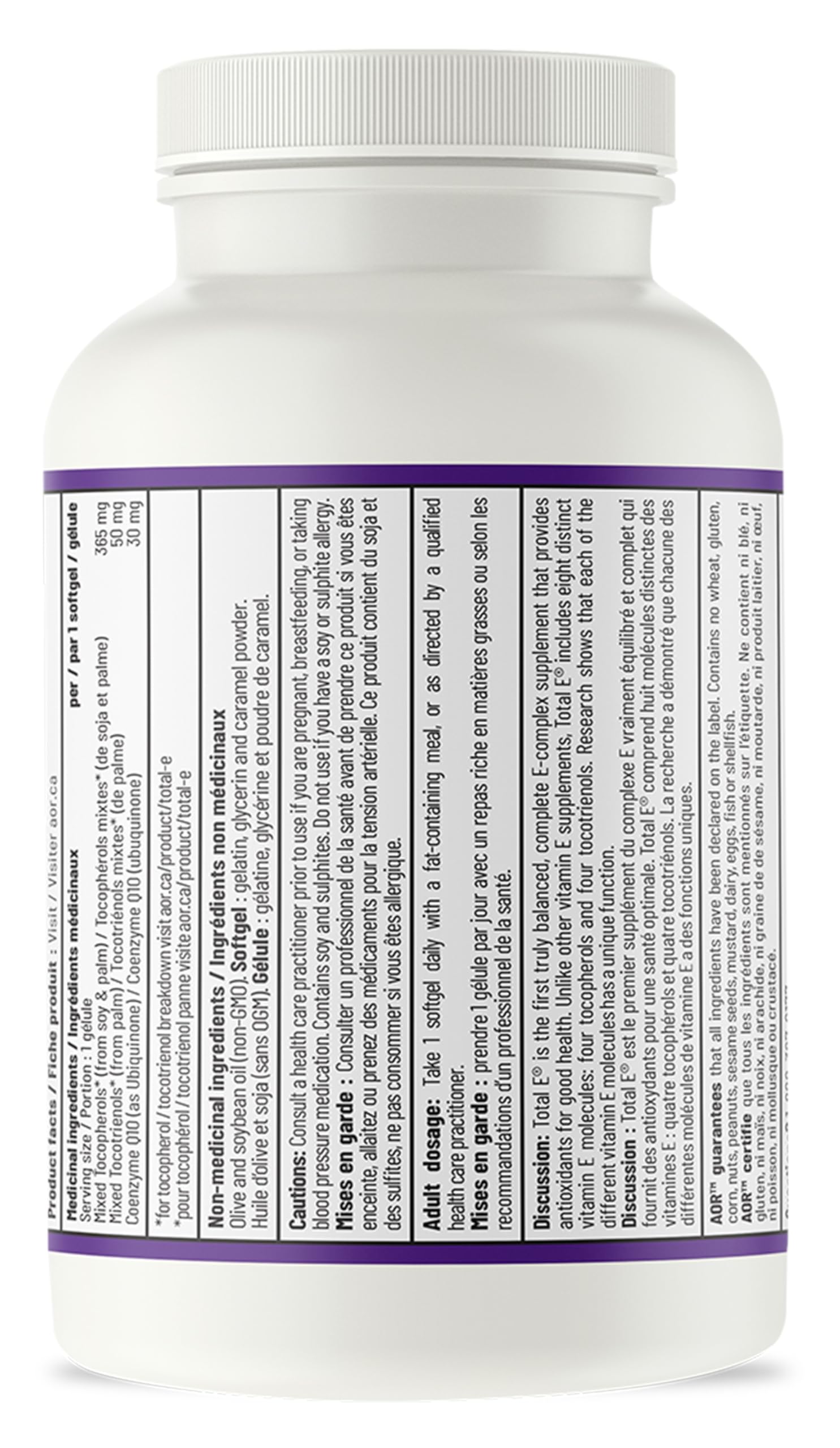 AOR Total E 445 mg, 60 gélules – Cure de 60 jours – Supplément de vitamine E avec tocotriénols et coenzyme Q10 ubiquinol CoQ10 – Soutien cardiovasculaire et antioxydant – Vitamine E8 pour la peau, le visage et les cheveux