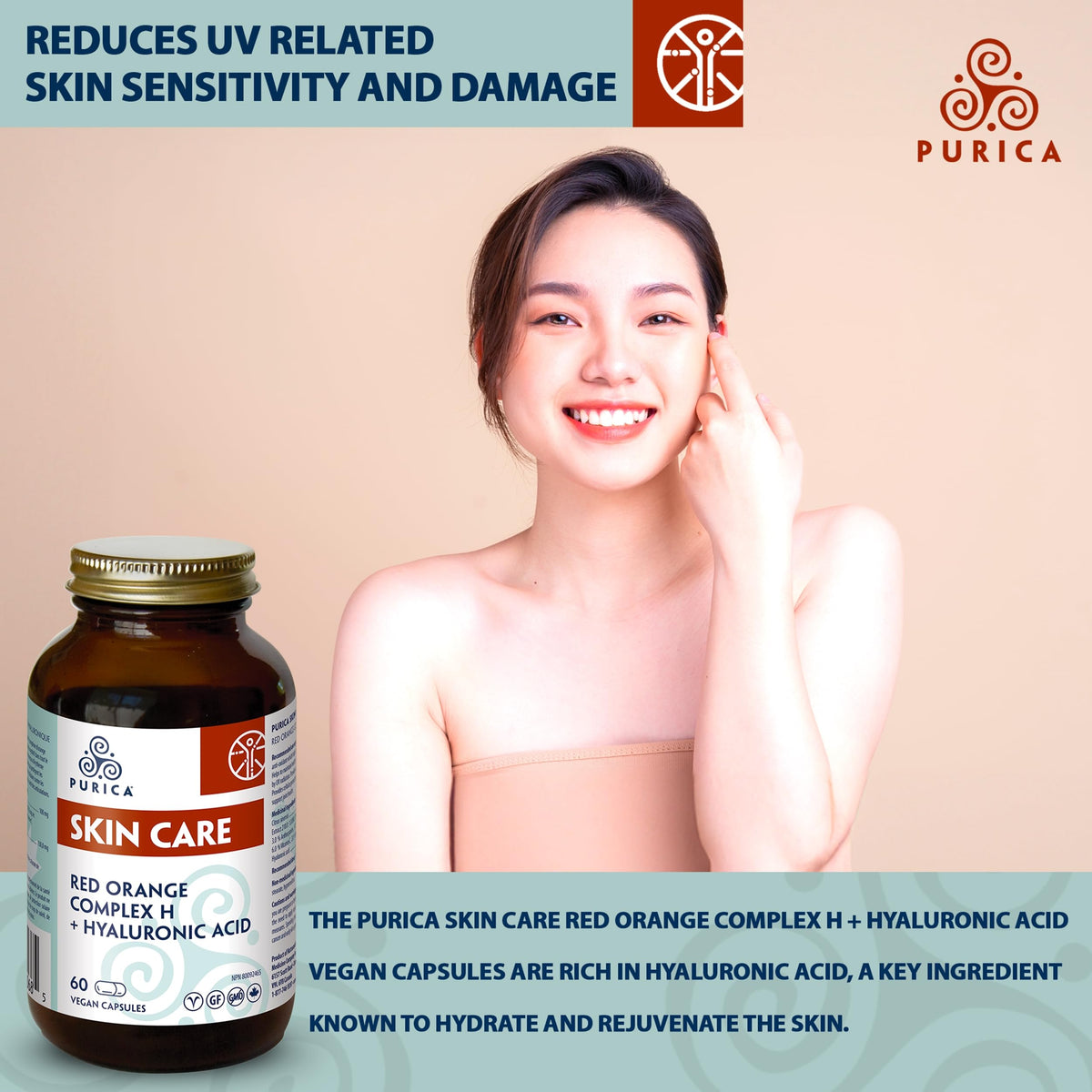 PURICA Skin Care, Red Orange Complex, Hyaluronic Acid, 60 Day Supply