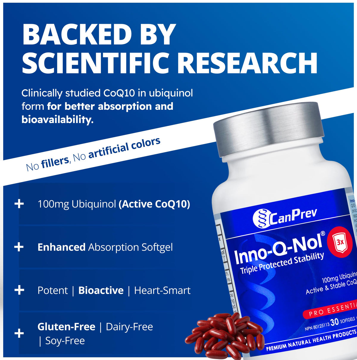 CanPrev Inno-Q-Nol Ubiquinol CoQ10 Softgels, For Adults, 100mg, 30 Softgels