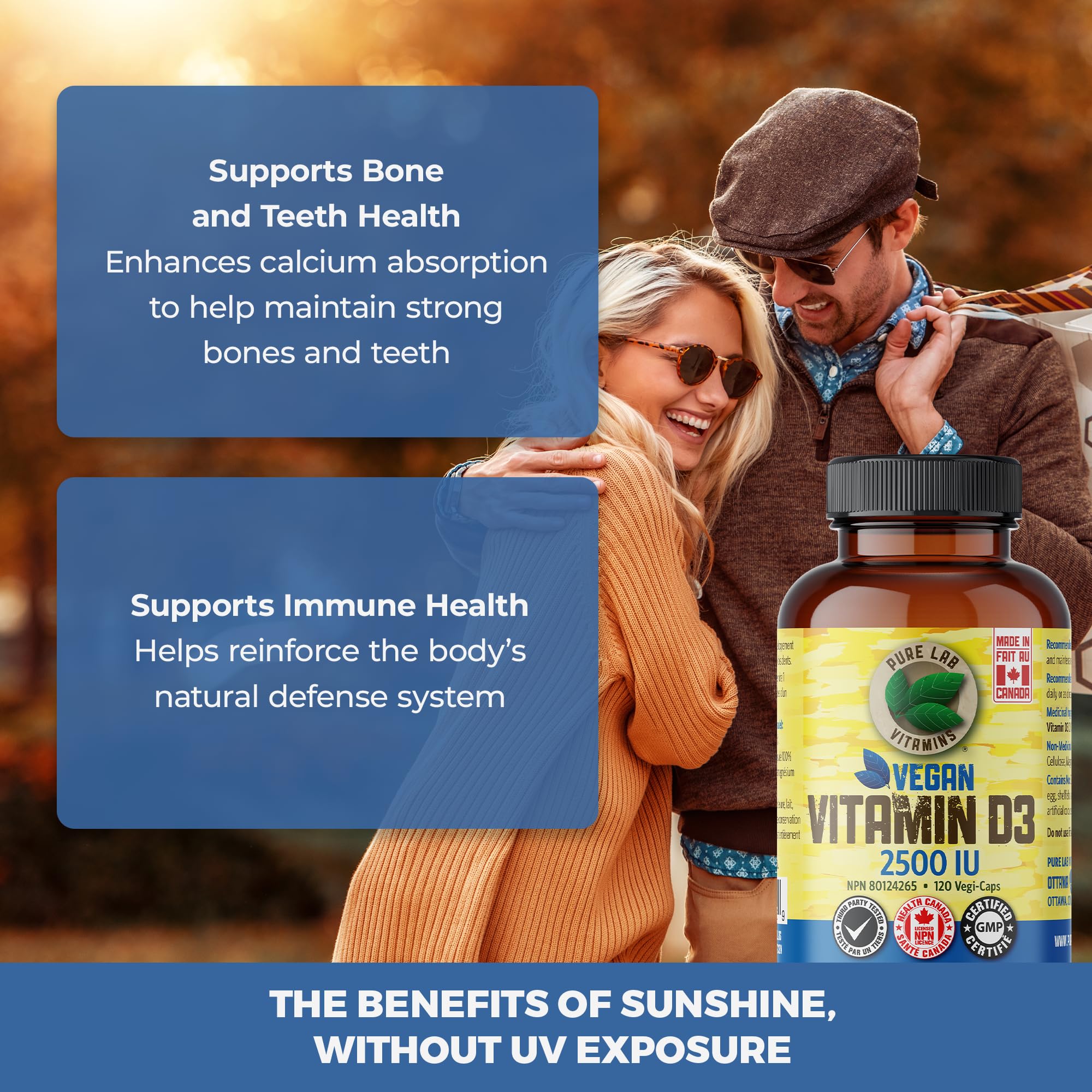 Pure Lab Vitamins Vitamine D3 végétalienne 2500 UI - 120 gélules végétales