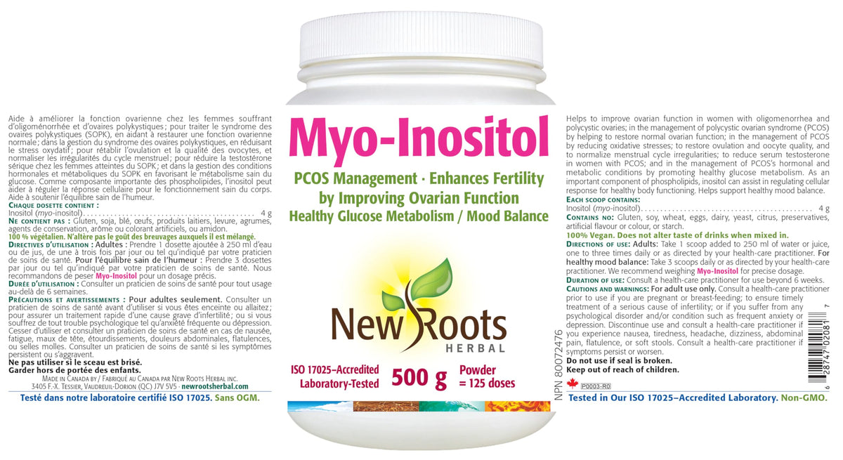 New Roots Herbal Myo Inositol for Women, Cycle Support, 4g per Scoop, 500g