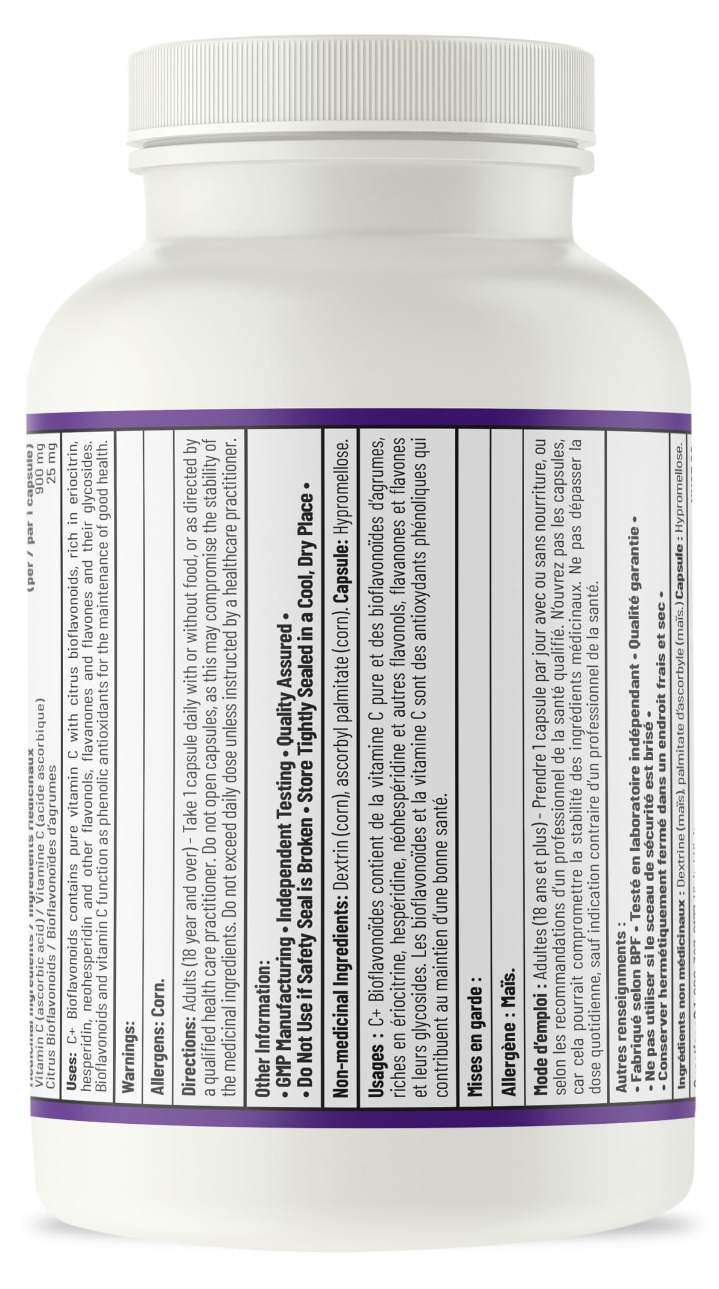 AOR - C+ Bioflavonoïdes 925 mg, 100 capsules - Supplément de vitamine C acide ascorbique avec bioflavonoïdes d'agrumes - Soutien cérébral, santé cardiaque, soutien immunitaire, santé vasculaire et cicatrisation des plaies