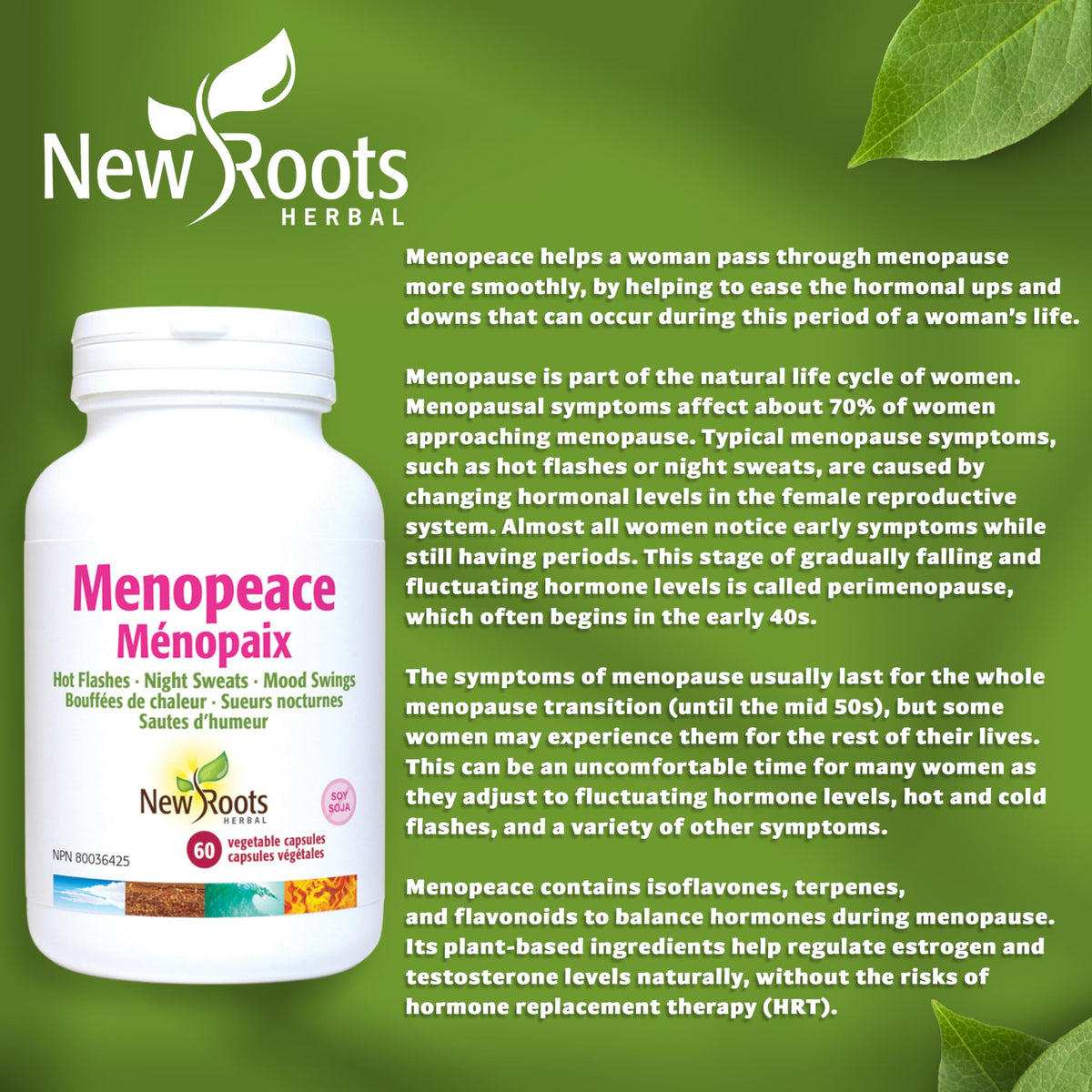 New Roots Herbal Menopeace, Menopause Supplement, Black Cohosh, 60 Caps