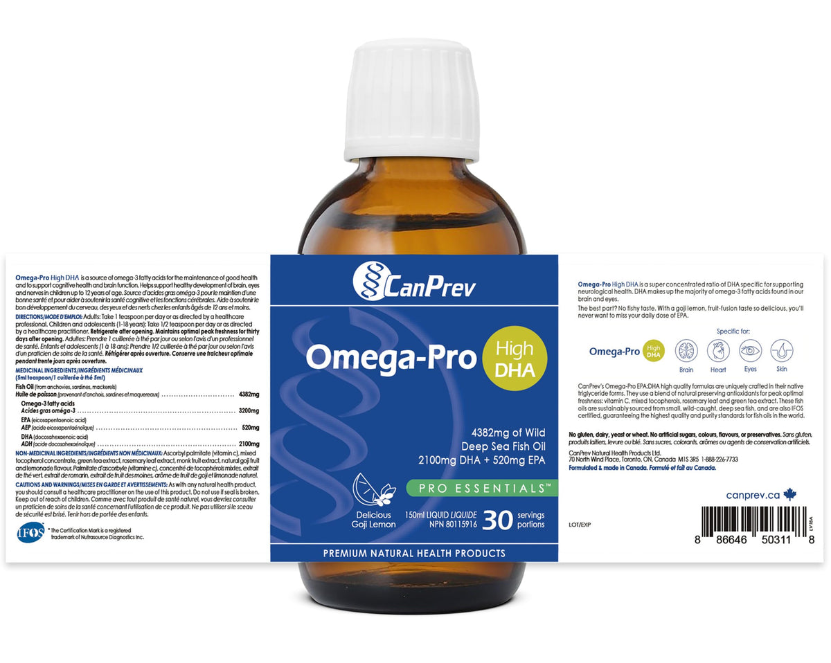 CanPrev Omega 3 Fish Oil Liquid, Omega-Pro, 2,100mg DHA, 150ml, 30 Servings