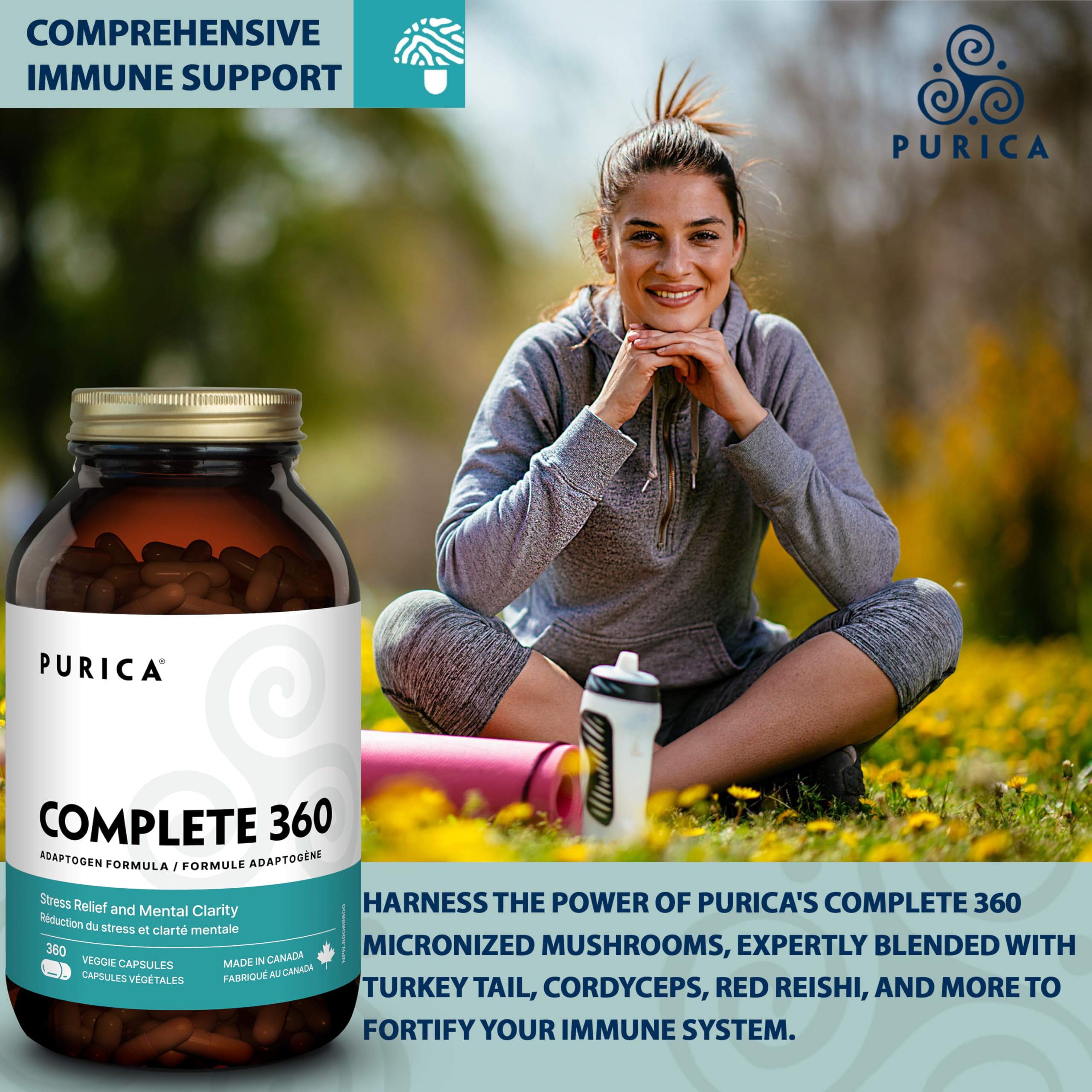 PURICA - Champignons micronisés Complete 360 - Soulagement de la pression et soutien immunitaire
