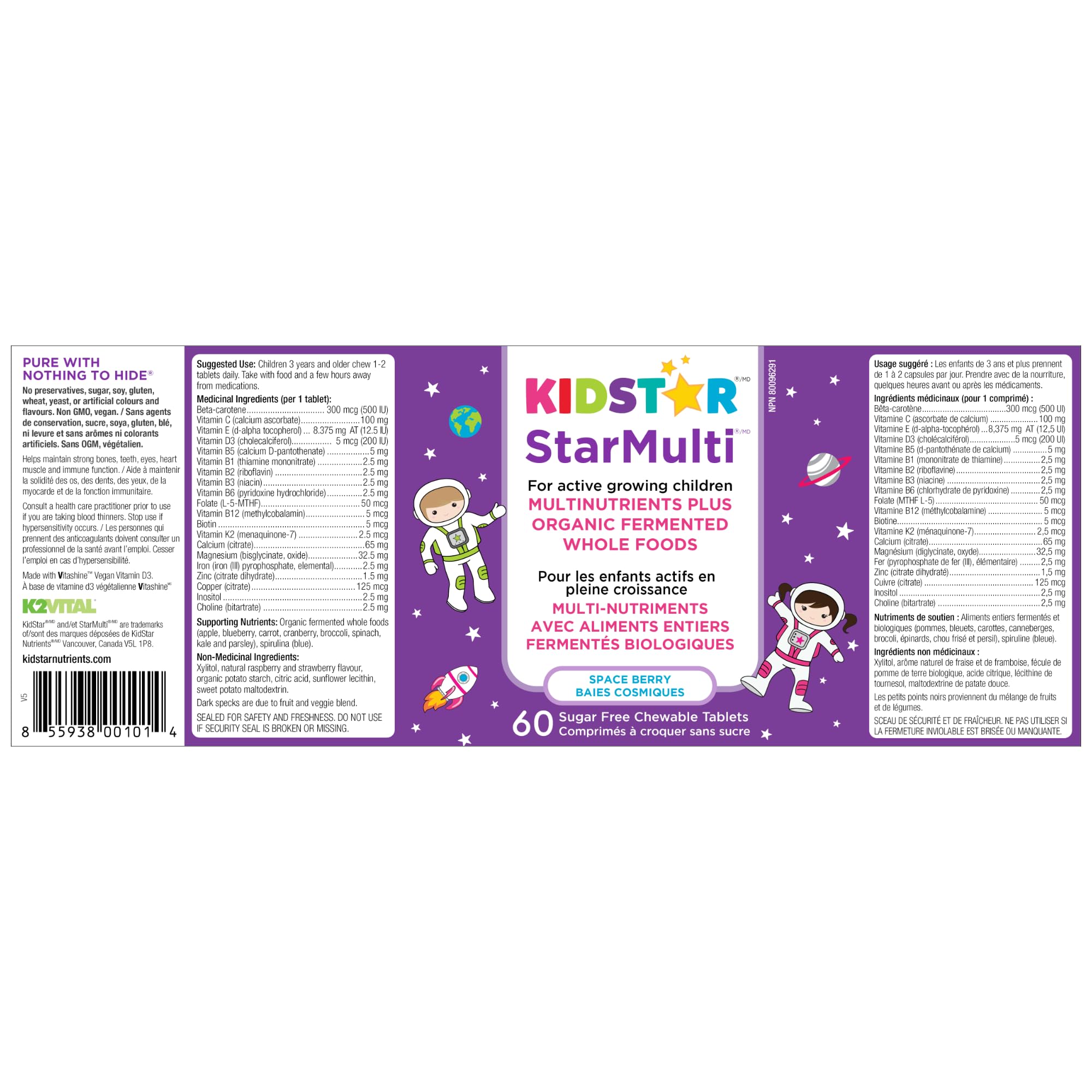 KidStar Nutrients - Star Multi Kids Multivitamin, 60 Chewable Tablets 60-Day Supply, Space Berry Flavour for Active Growing Children - Helps Strong Bones, Teeth, Eyes, Heart Muscle and Immune Function