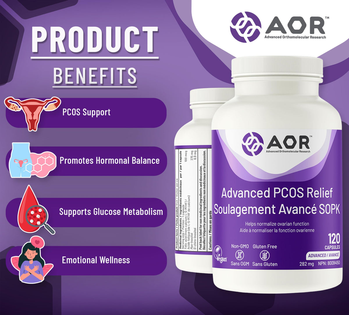 AOR PCOS Support, Myo Inositol D Chiro Inositol, 120 Caps, 30 Day Supply