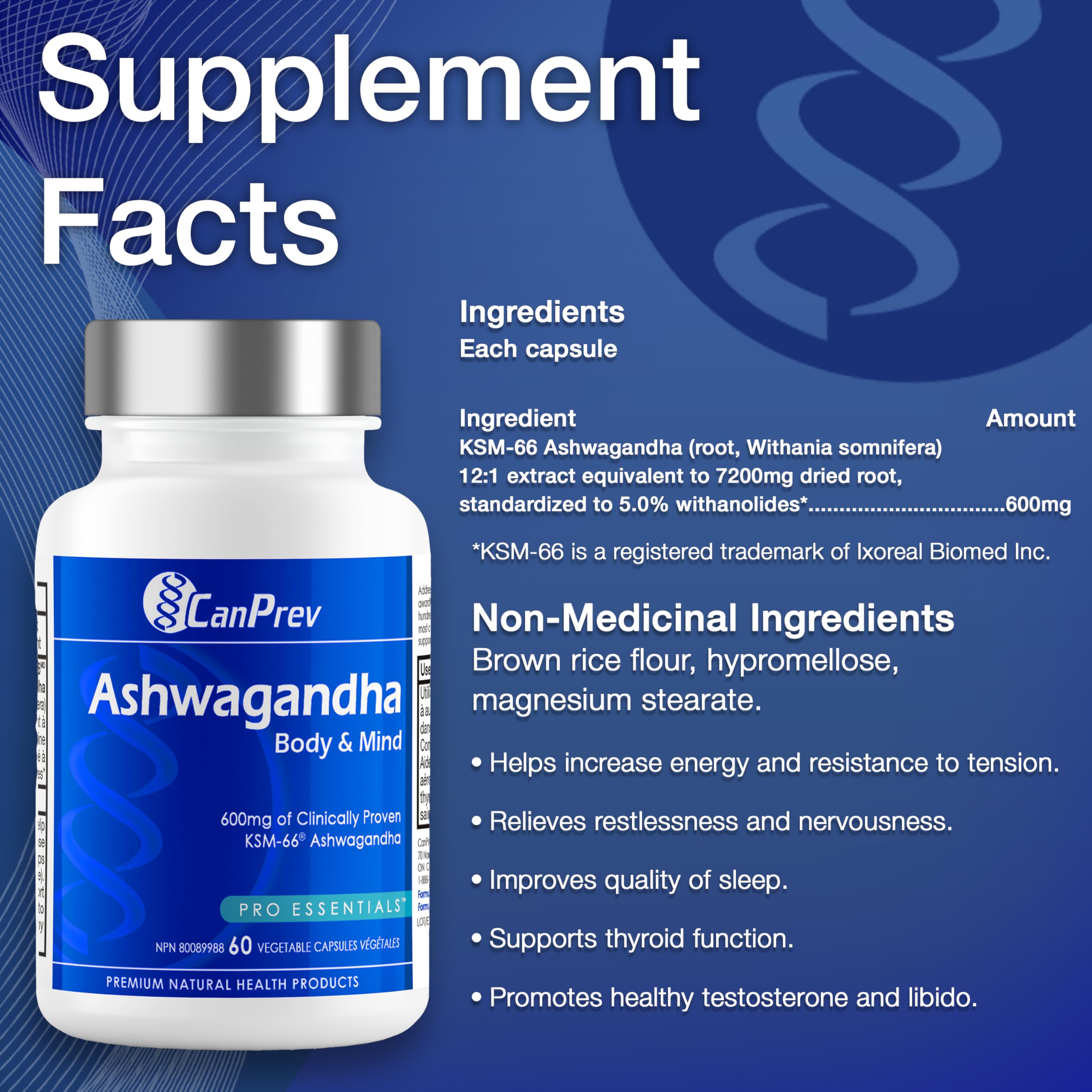 CanPrev Ashwagandha 600mg Végane 60 Gélules Fourniture de 60 Jours - Végane et Sans OGM - Formule Bio KSM-66 pour une Relaxation & Énergie Améliorées, un Soutien au Sommeil, une Amélioration de la Mémoire - Supplément pour la Gestion du Poids