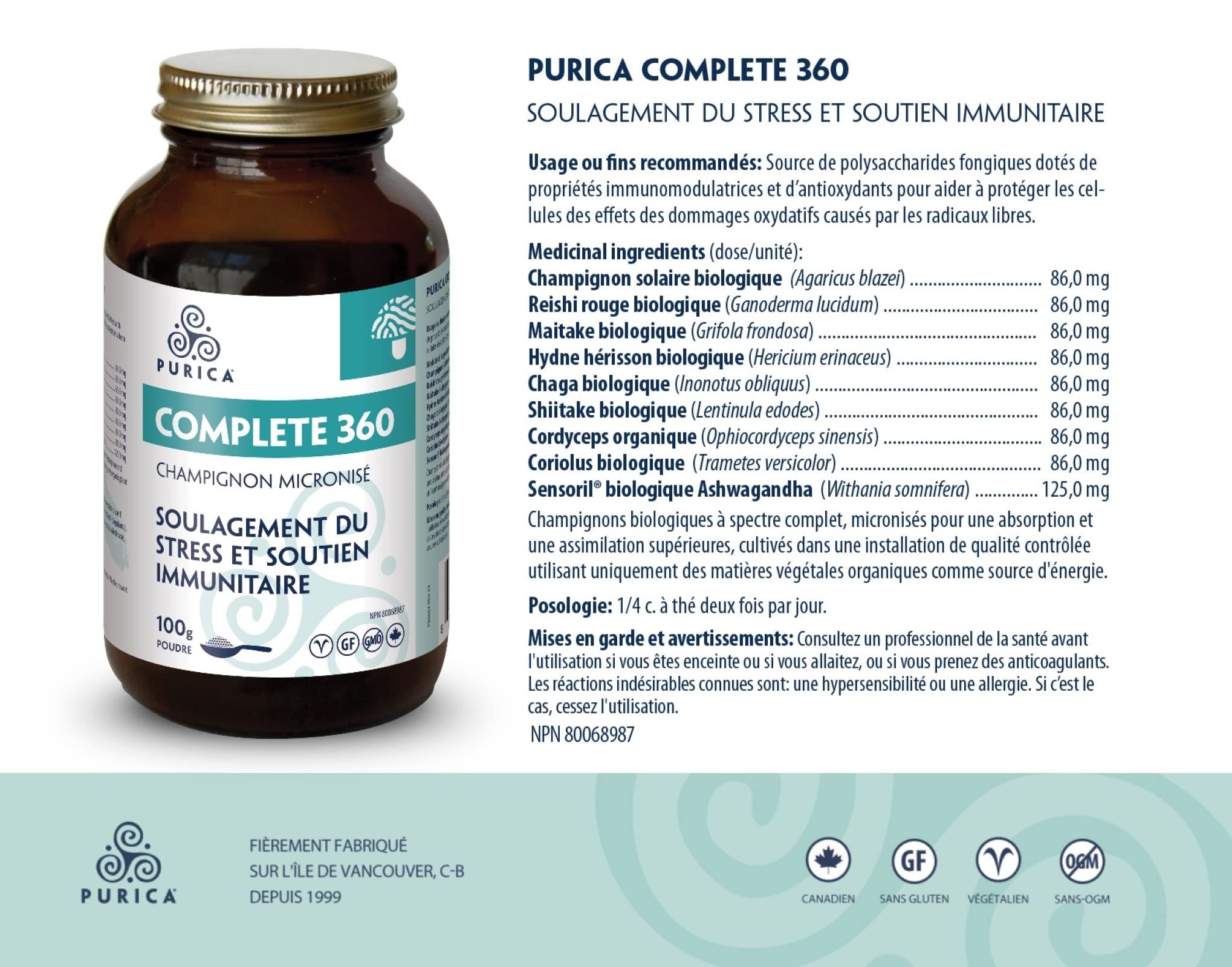 PURICA Complément biologique aux champignons 360