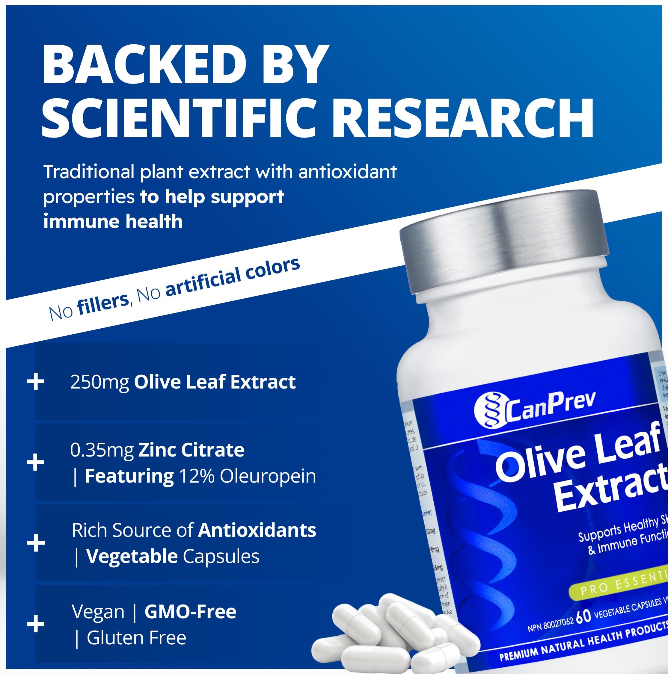 CanPrev - Olive Leaf Extract, 60 v-caps - Helps to Maintain Healthy Skin and Immune Function - Helps the Body to Metabolize Carbohydrates, Fats and Proteins