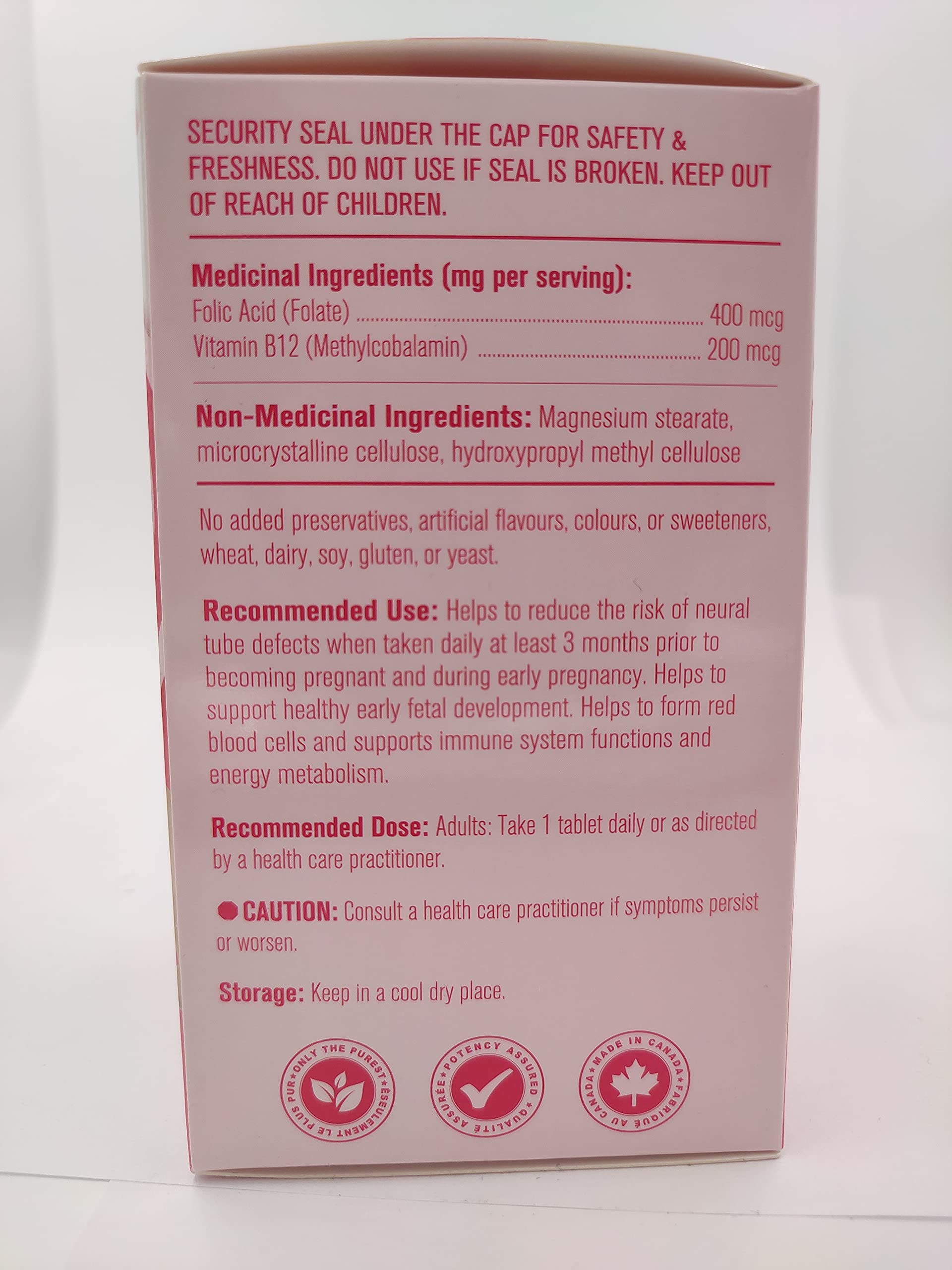 Supplément de grossesse végétalien à base d'acide folique et de vitamine B12 - Contient 400 µg de folate ou d'acide folique - Réduit le risque d'anomalies du tube neural et aide à la formation des globules rouges - 90 comprimés - Allmom's Choice