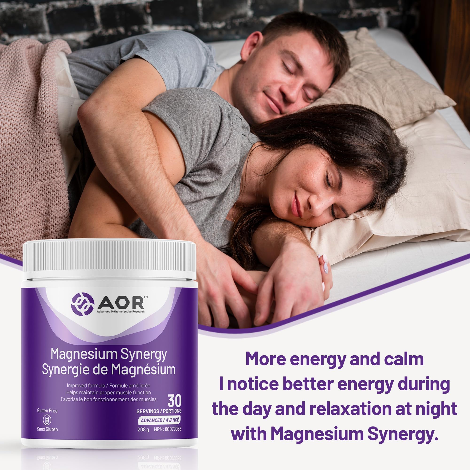 AOR Magnésium Synergy Poudre 208g 30 portions - Supplément de Magnésium Végétalien pour Hommes et Femmes - Soutient la Santé des Os, un Sommeil Réparateur et la Relaxation Musculaire - Facile à mélanger, Goût Citron sans Sucre, sans Gluten