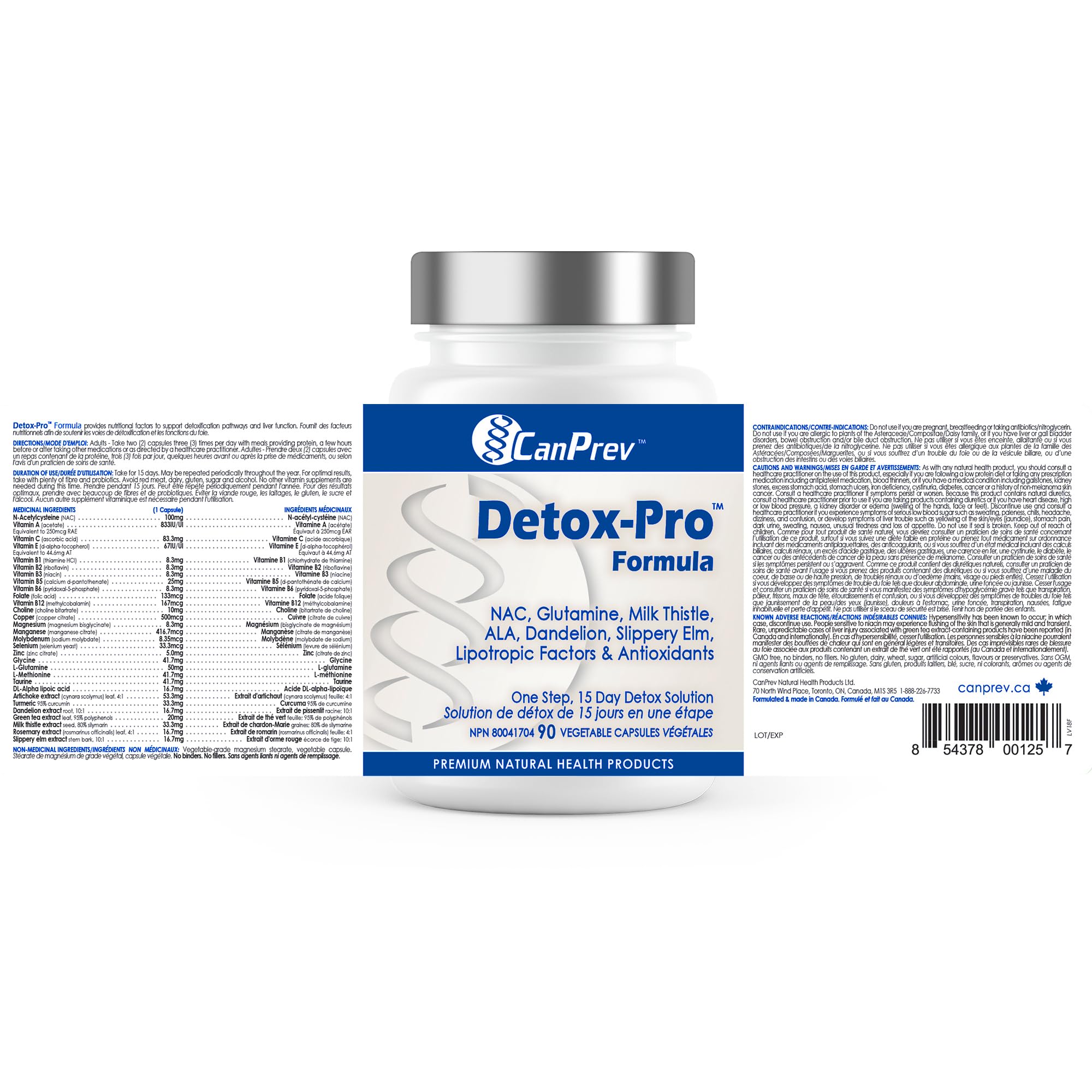 CanPrev Detox-Pro Formula, 90 V-Capsules - Soutien hépatique avec NAC, L-Glutamine, chardon-marie et antioxydants - Favorise la dégradation des glucides, des graisses et des protéines - Soutient la santé du foie