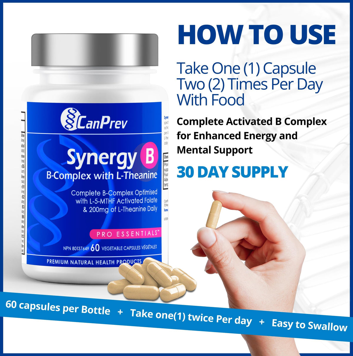 CanPrev Synergy B, Vitamin B Complex, B12, 60 Capsules, 30 Day Supply