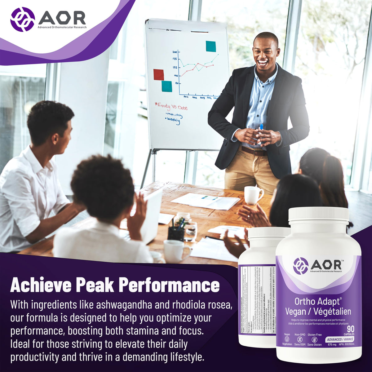 AOR Ortho Adapt Vegan, Ashwagandha, Vitamin C, Energy Support, 90 Capsules