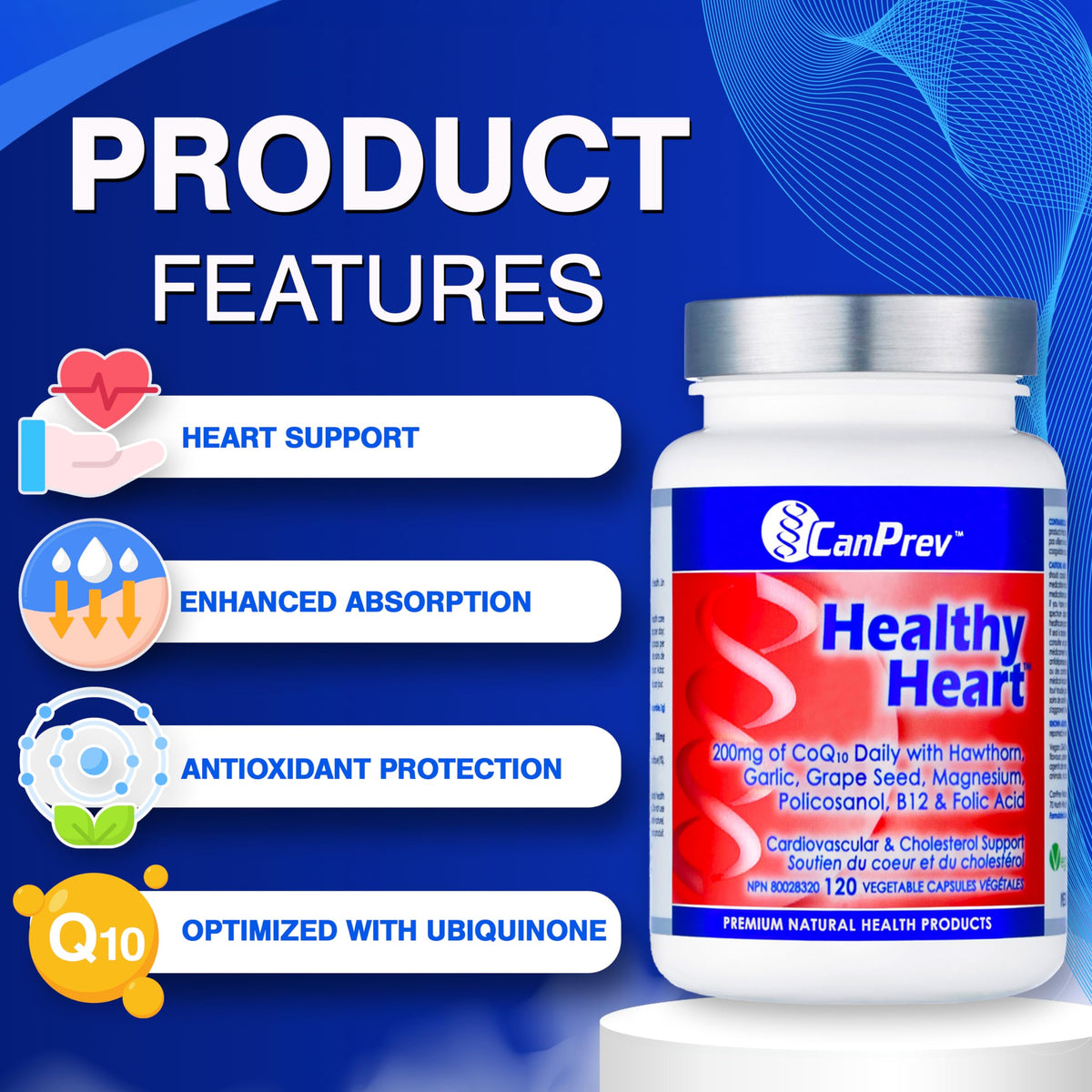CanPrev Healthy Heart Supplement, CoQ10, B12, 120 Capsules, 30 Day Supply