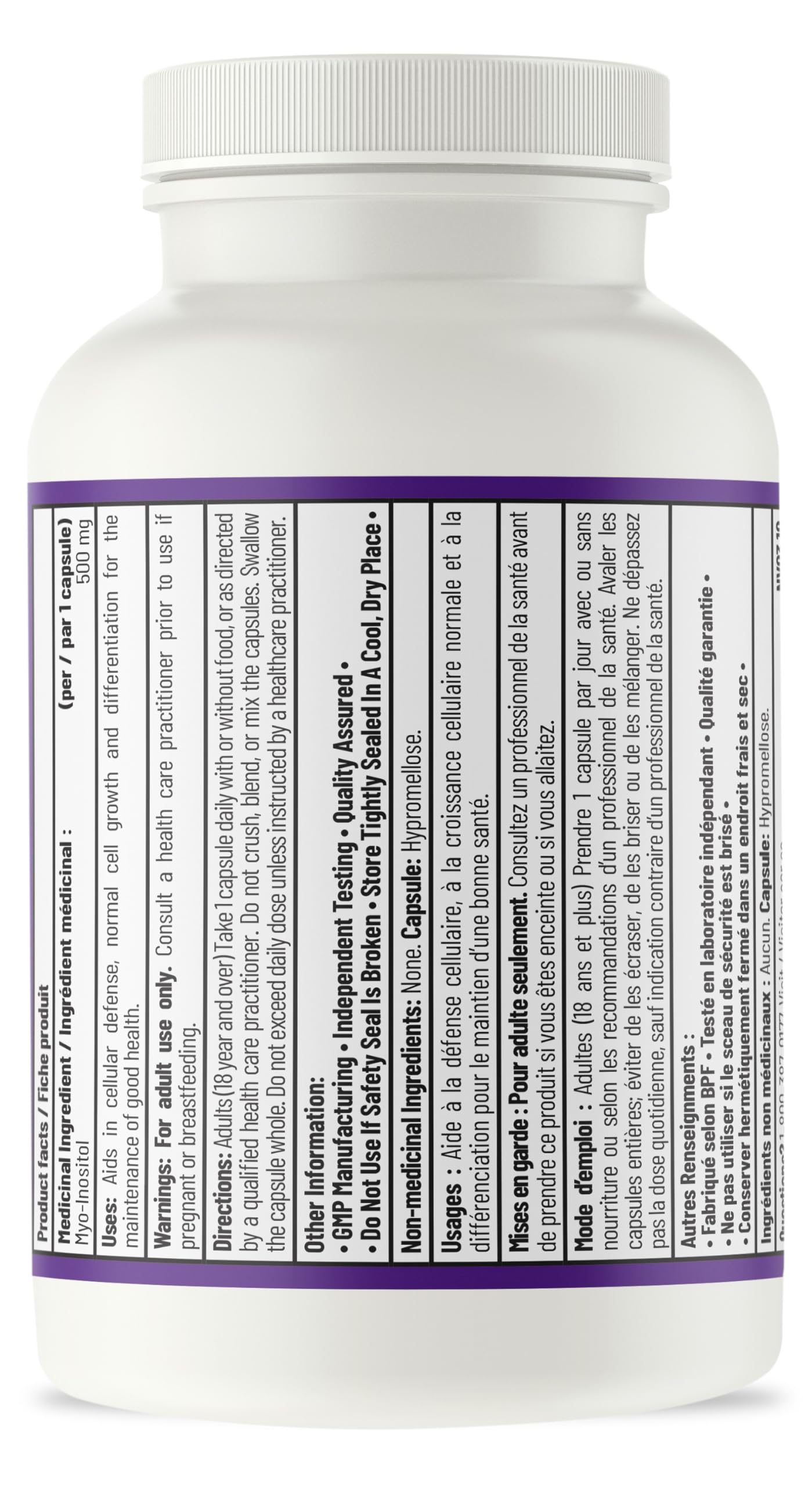 AOR - Inositol Caps 500mg, 90 capsules - Supplément de Myo-Inositol pour le soutien de l'humeur, la santé cérébrale et la santé mentale - Capsules d'Inositol - Aide à réguler les systèmes de signalisation cérébrale