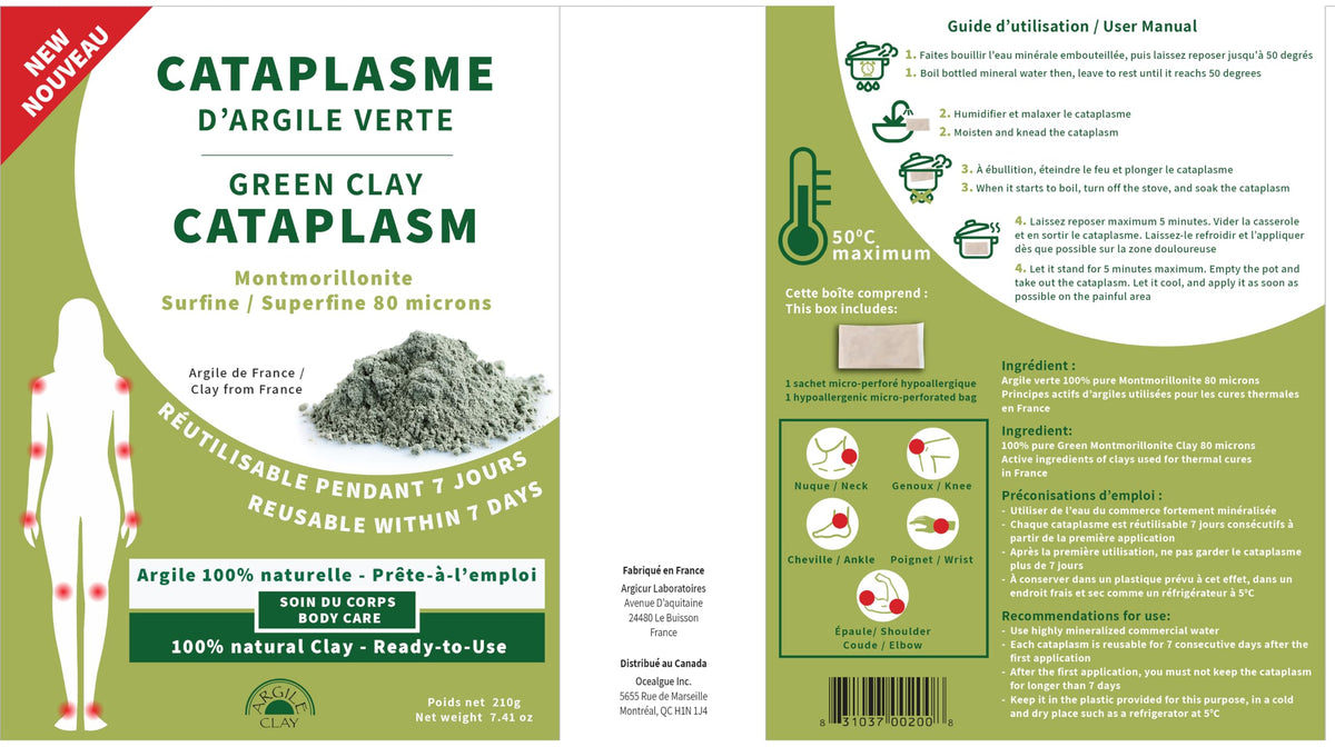 Homeocan Green Montmorillonite Argile Clay Cataplasm 210g, Versatile French Green Clay for Skincare, Mineral-Rich Powder for Soothing, Helps Joints, Muscles & Skin Health - Beauty and Self-Care