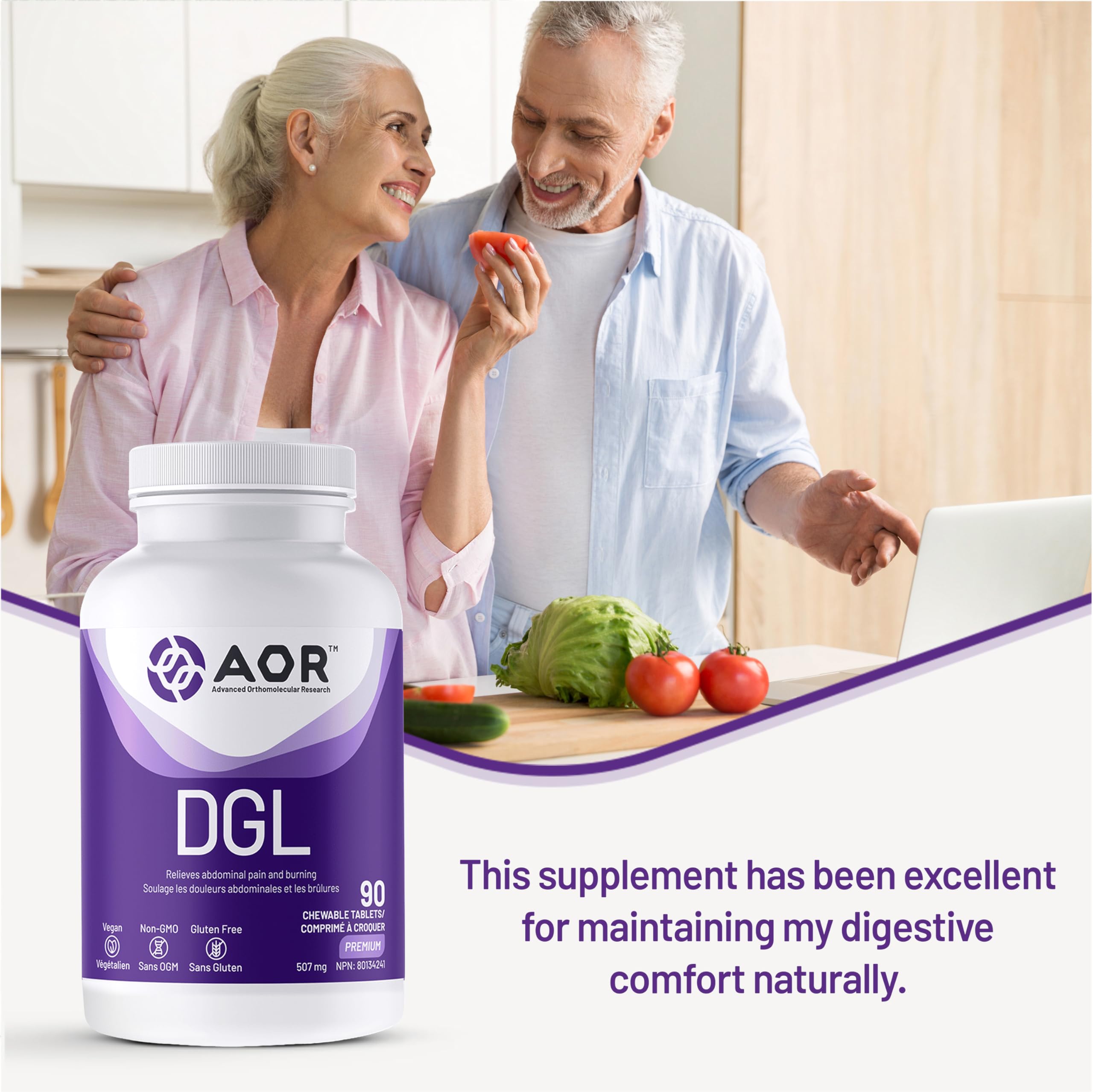 AOR DGL Deglycyrrhizinated Licorice Root 507mg, 90 Chewable Tablets, Lemon Flavour, 1-Month Supply, Supports Stomach Comfort & Enjoyable Digestion, Vegan, Gluten-Free, Non-GMO, Tasty & Gentle Formula