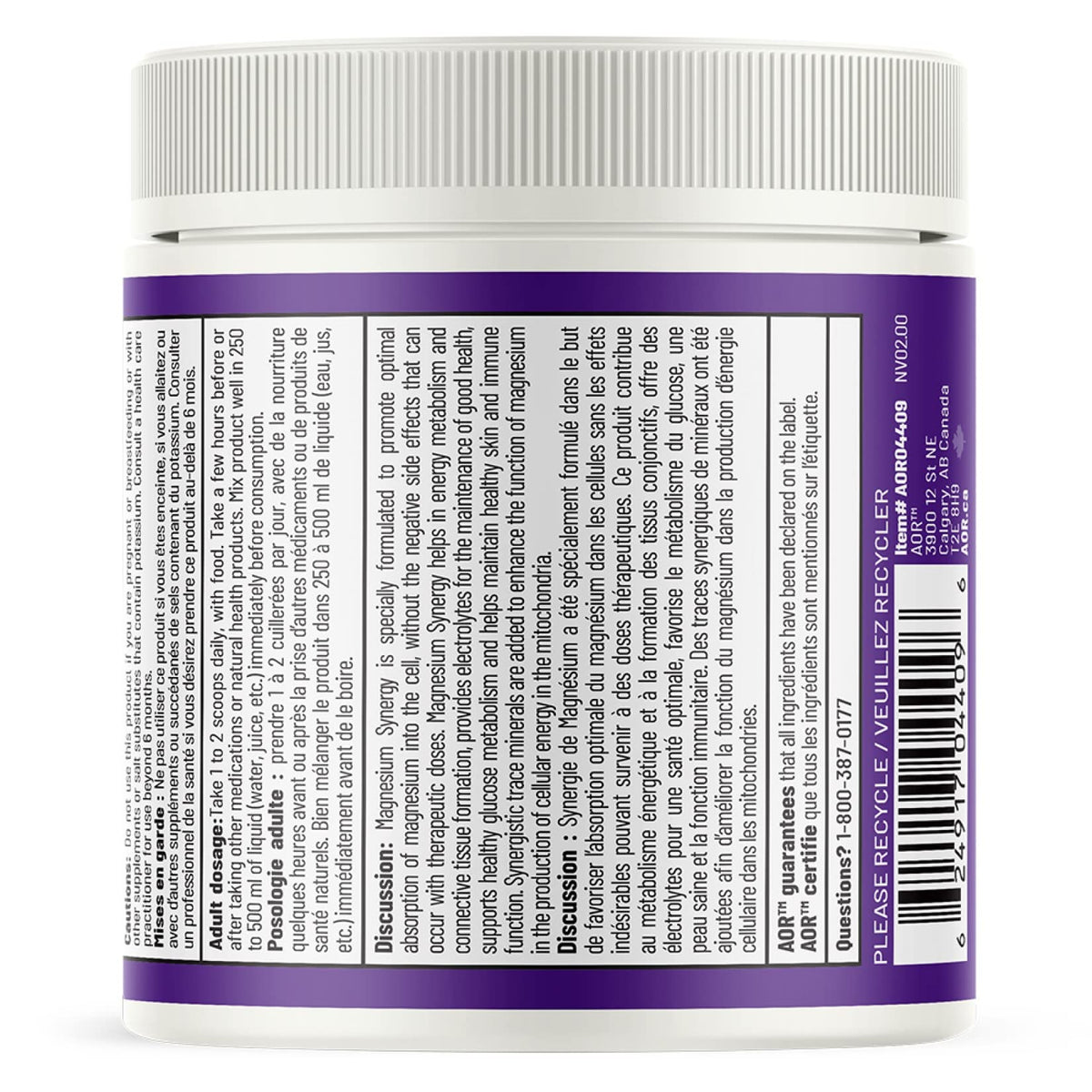 AOR Magnesium Synergy Powder, Sugar Free Lemon, Vegan, 208g, 30 Servings