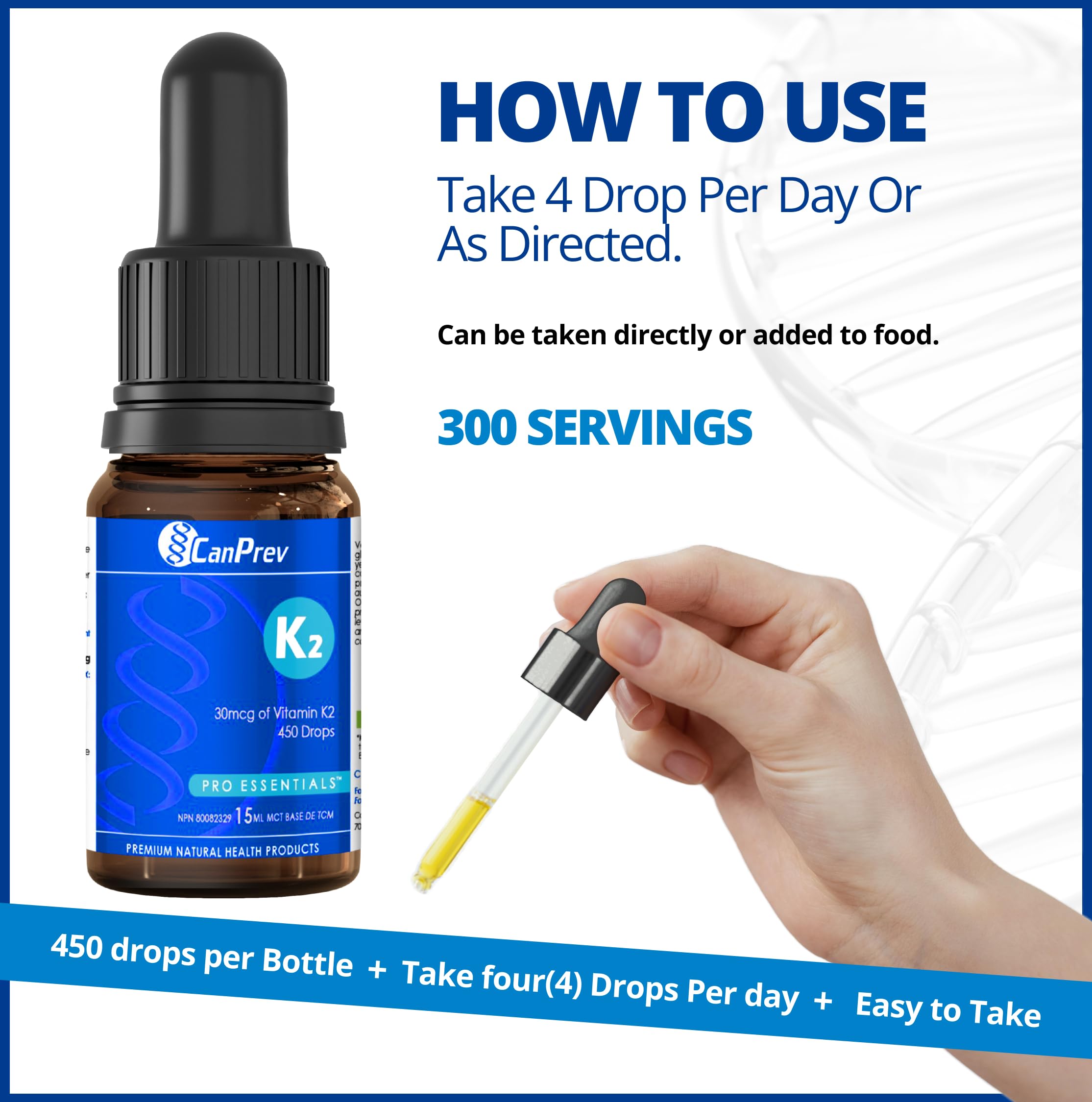 CanPrev K2 Gouttes, 15 ml, 300 portions, 30 mcg de vitamine K2 MK-7 liquide, soutient la solidité des os et la santé cardiovasculaire, végétalien, formule non aromatisée avec de l'huile MCT pour une utilisation et une absorption optimales du calcium