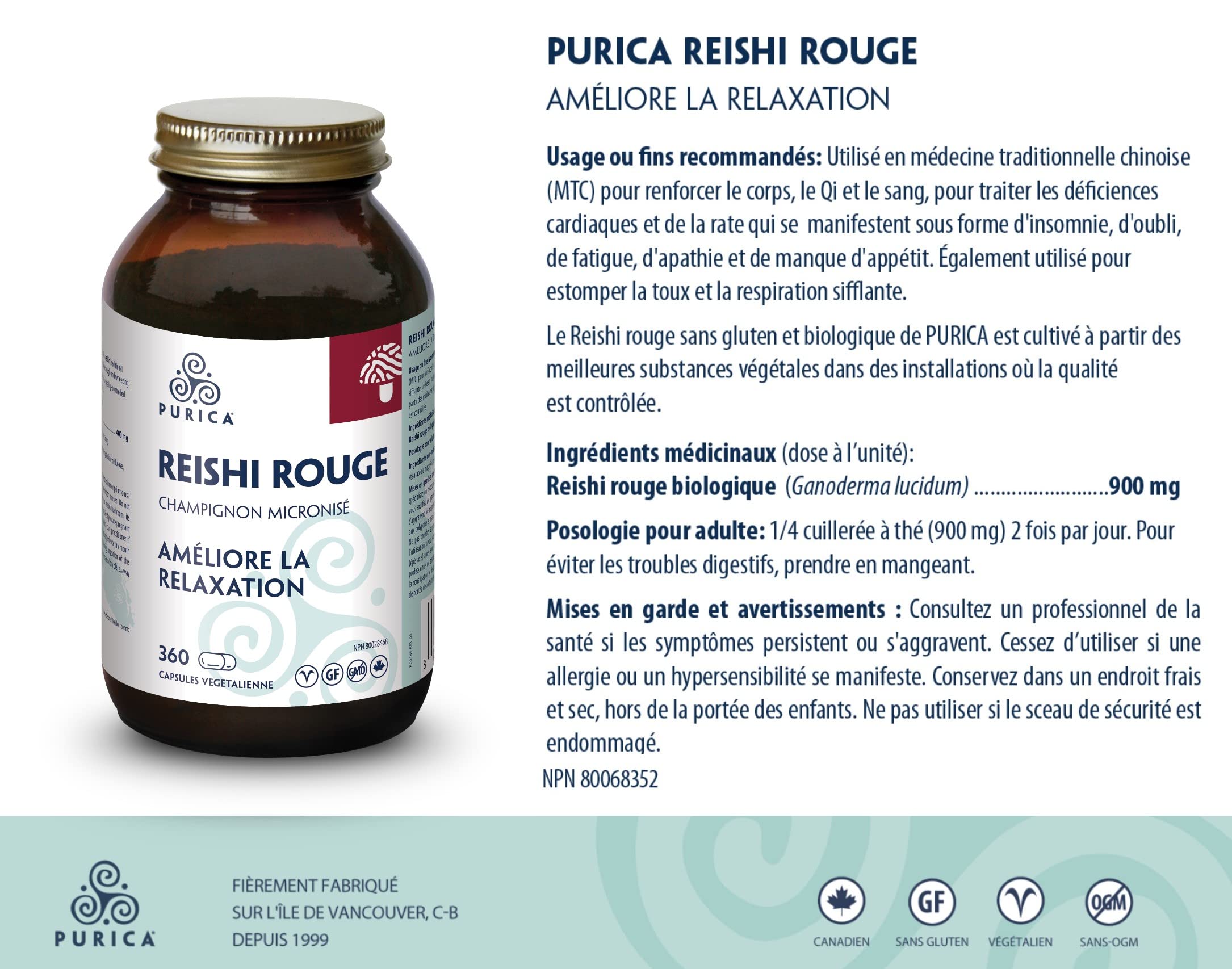 PURICA - Reishi Rouge - Champignons micronisés - Aide à la relaxation